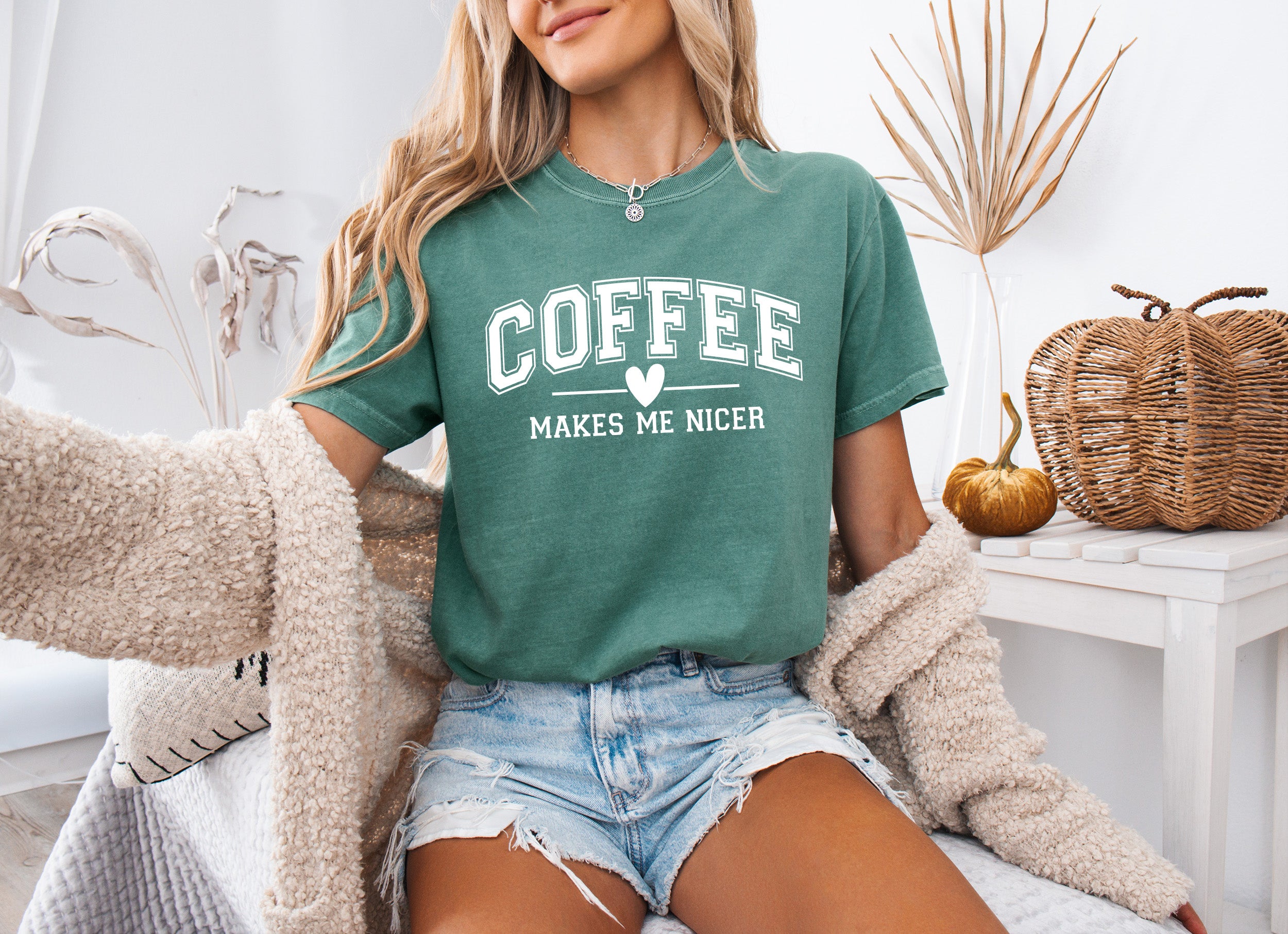 Coffee Makes me Nicer Garment Dyed Christian T Shirt