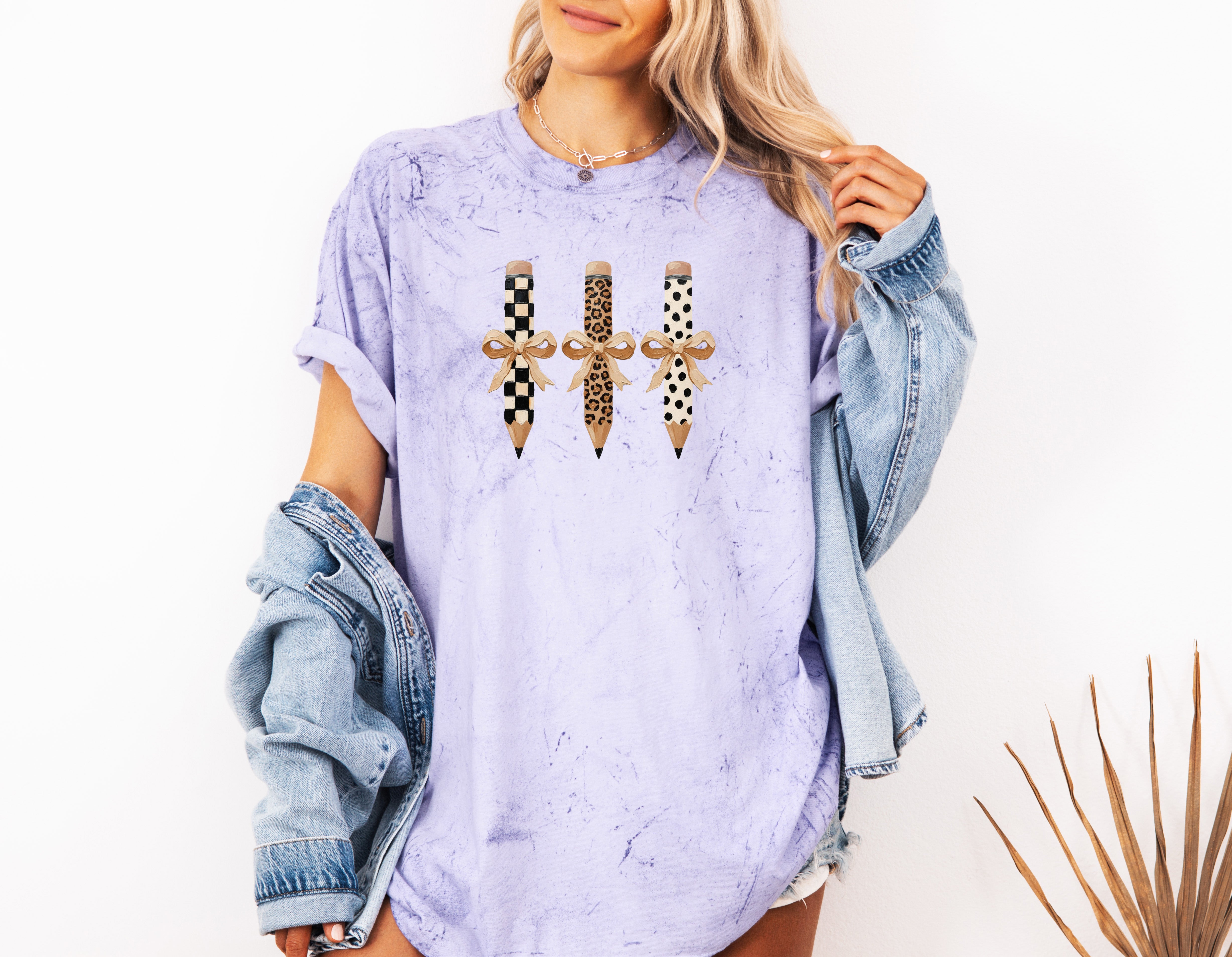 Teacher Pencils Plaid Dot Leopard Comfort Colors Garment-Dyed T-Shirt