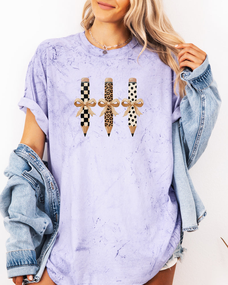 Teacher Pencils Plaid Dot Leopard Comfort Colors Garment-Dyed T-Shirt