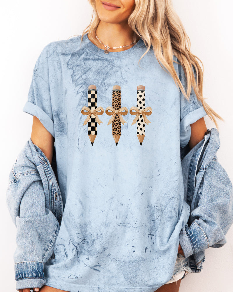 Teacher Pencils Plaid Dot Leopard Comfort Colors Garment-Dyed T-Shirt