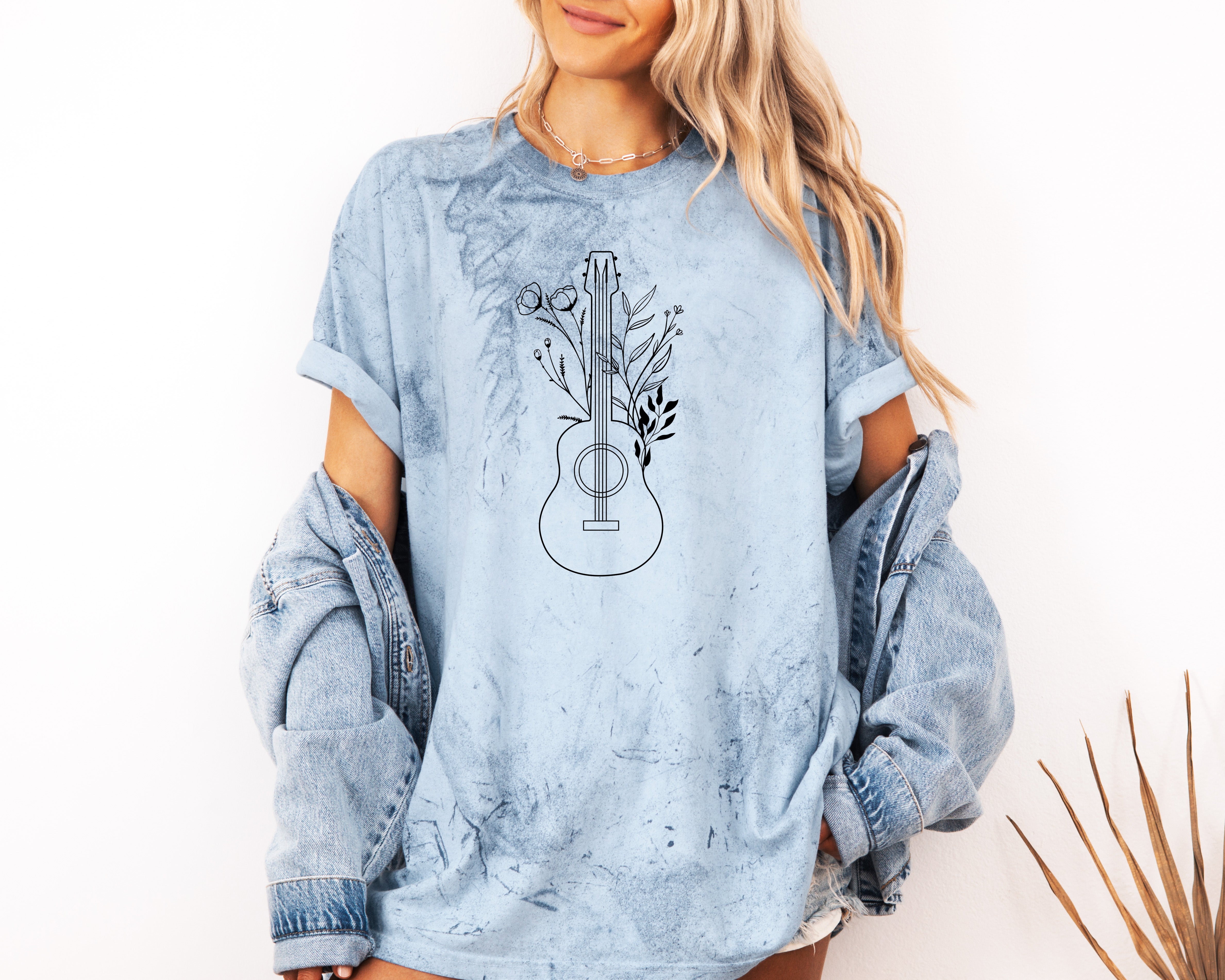 Wildflowers and Guitar Music Nature botanical Garment Dyed T Shirt