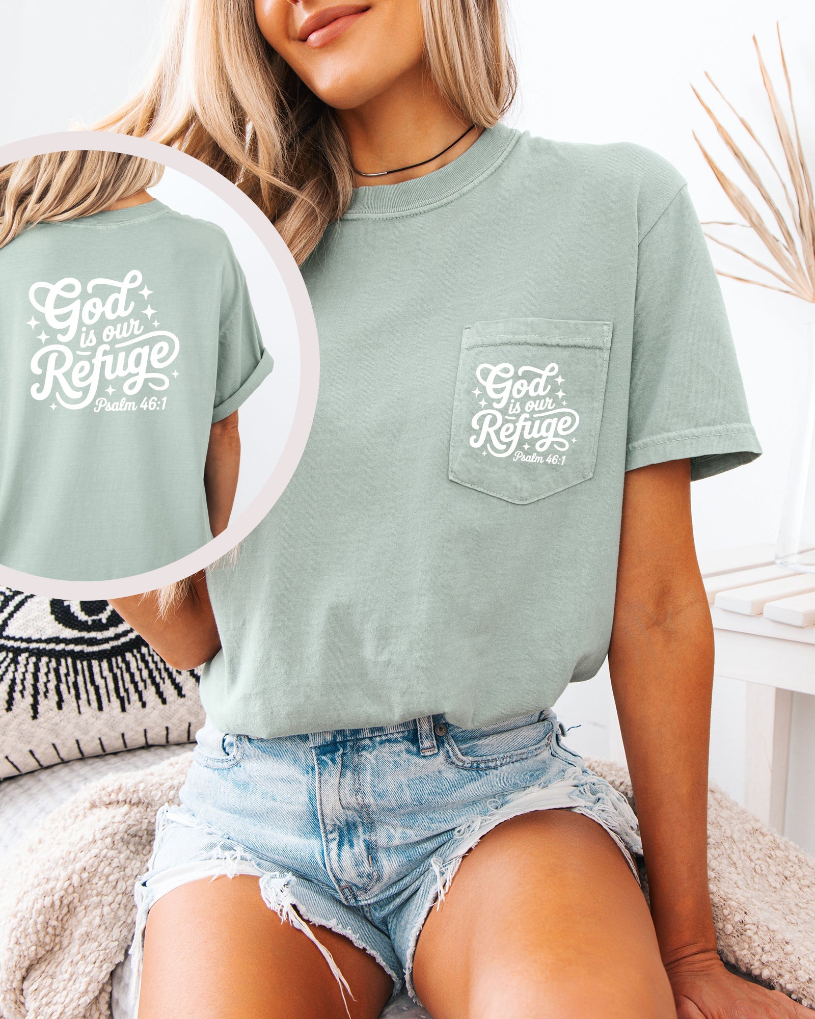 God is our Refuge Psalm Jesus Christian Comfort Colors Pocket T Shirt