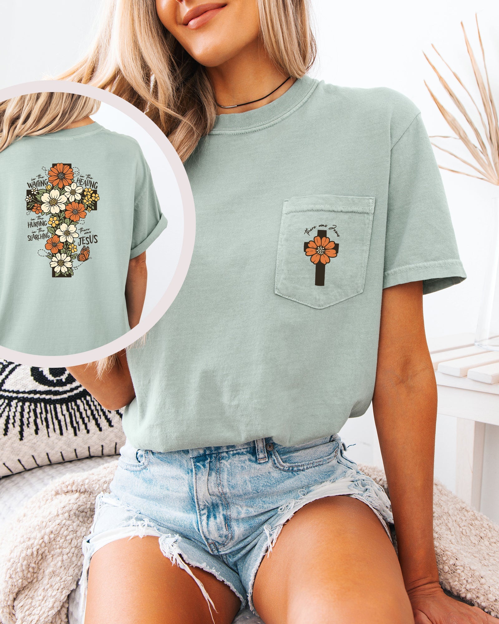 Jesus Flower Cross Comfort Colors Pocket T Shirt |Bible, Christian shirt