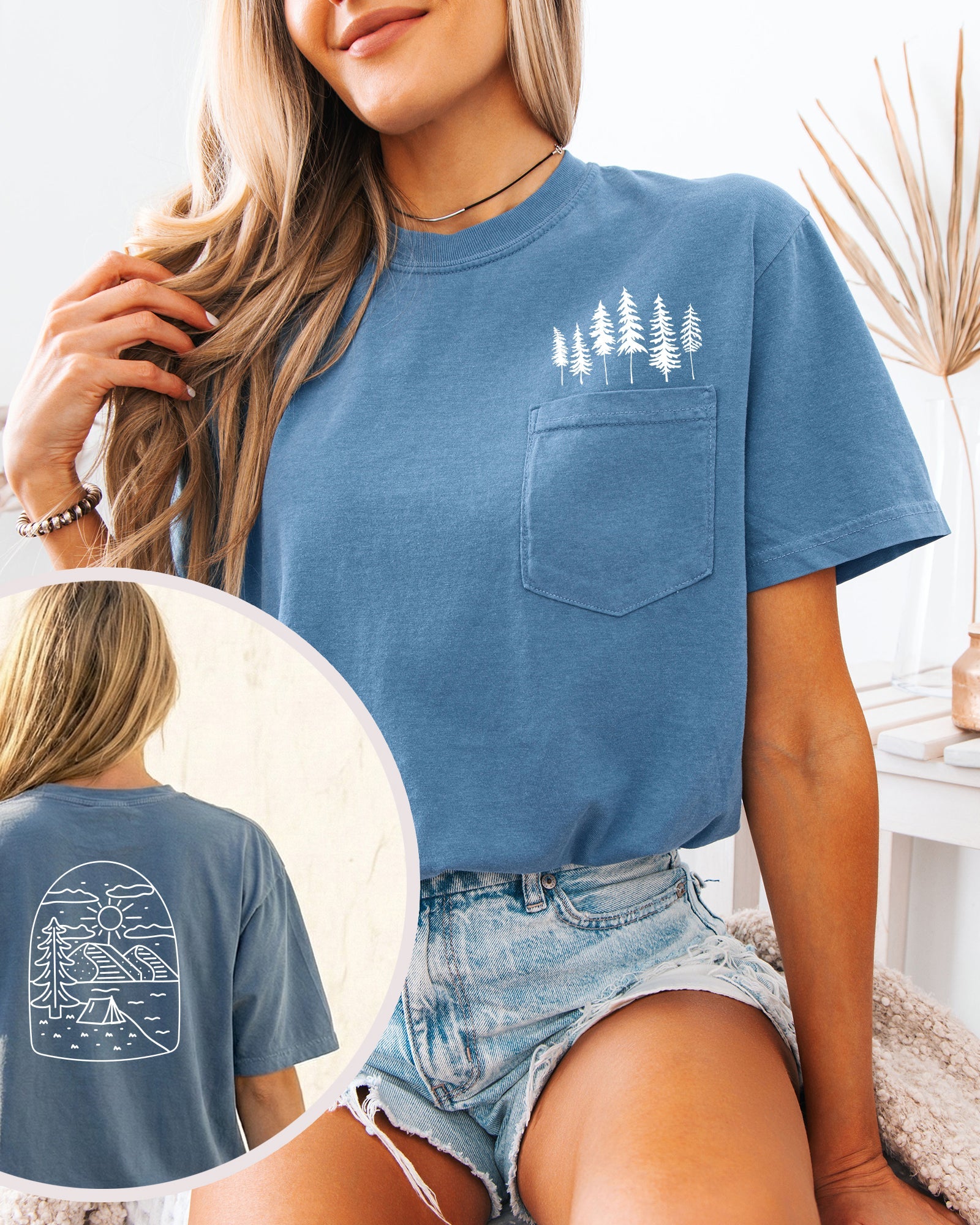 Camping Nature 100% cotton Comfort Colors Pocket T-Shirt – Outdoor Graphic Tee