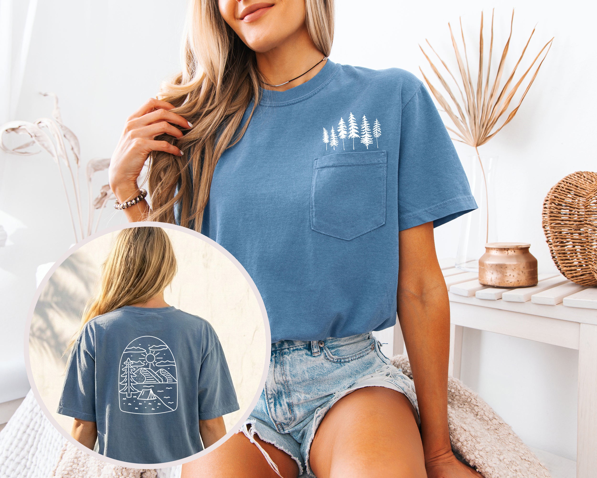 Camping Nature 100% cotton Comfort Colors Pocket T-Shirt – Outdoor Graphic Tee
