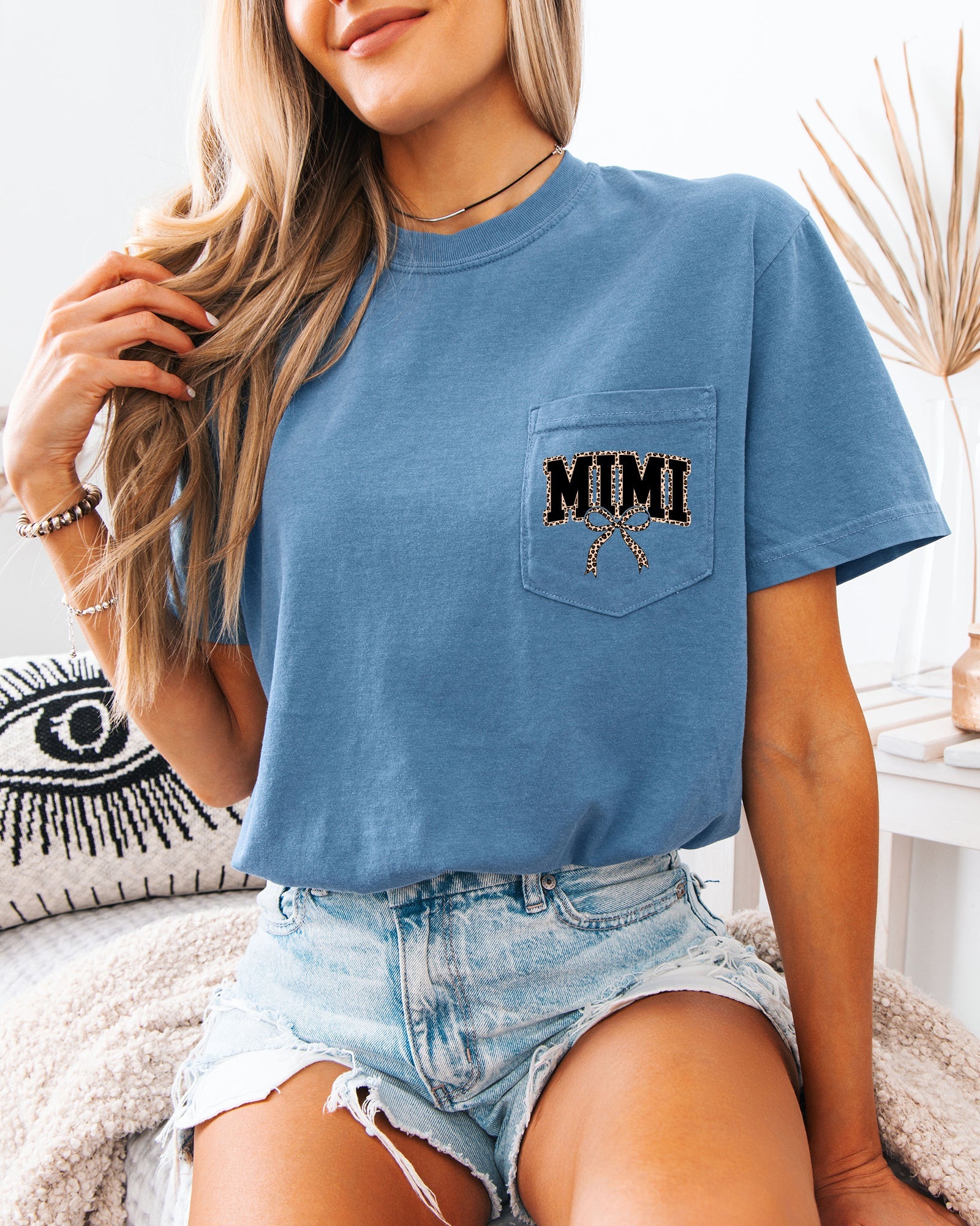 Mimi Mother's day Mom Comfort Colors Pocket T Shirt (Leopard)