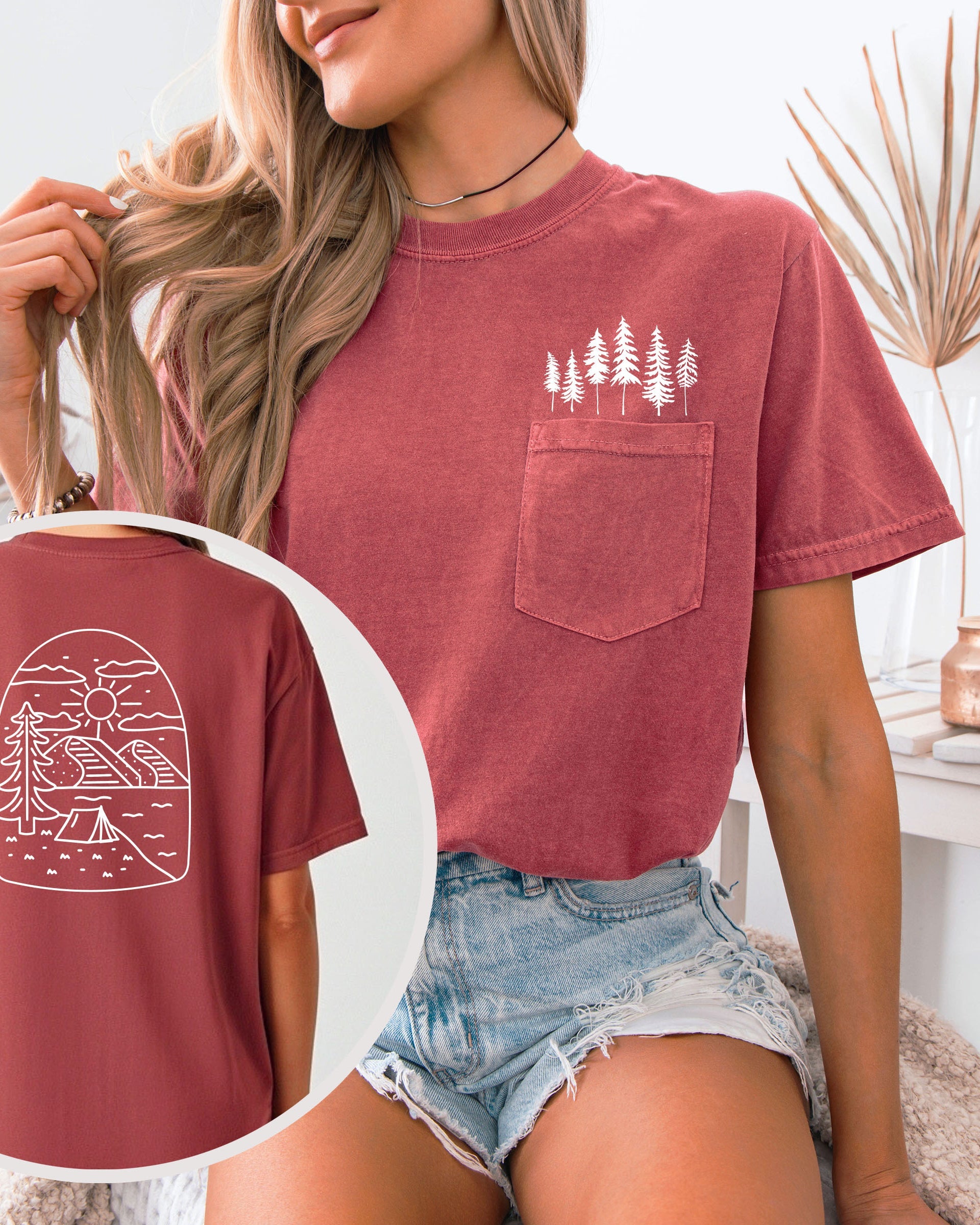 Camping Nature 100% cotton Comfort Colors Pocket T-Shirt – Outdoor Graphic Tee