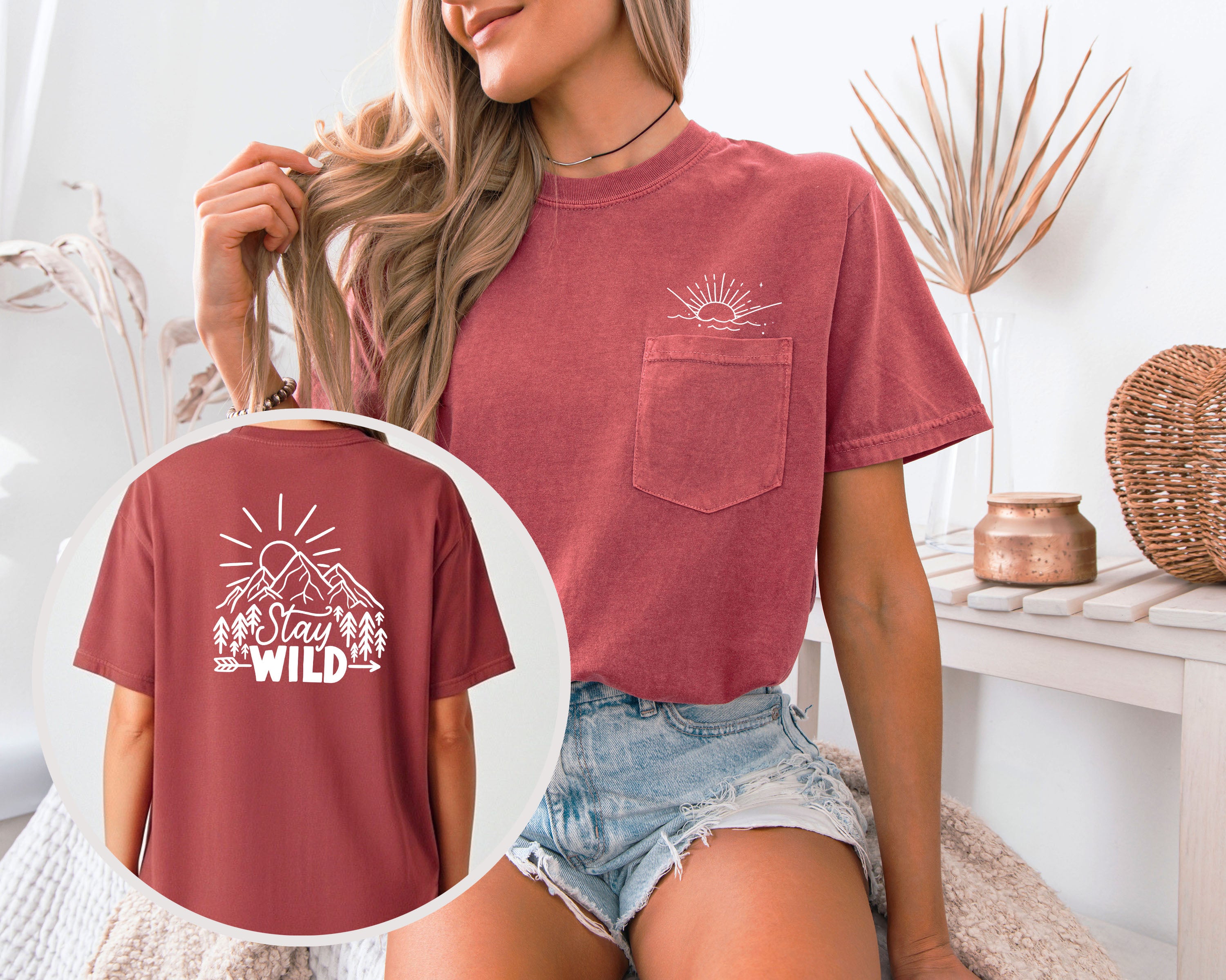 Stay Wild Sun Lake Comfort Colors Pocket T-Shirt – Nature Camping Outdoor Graphic Tee