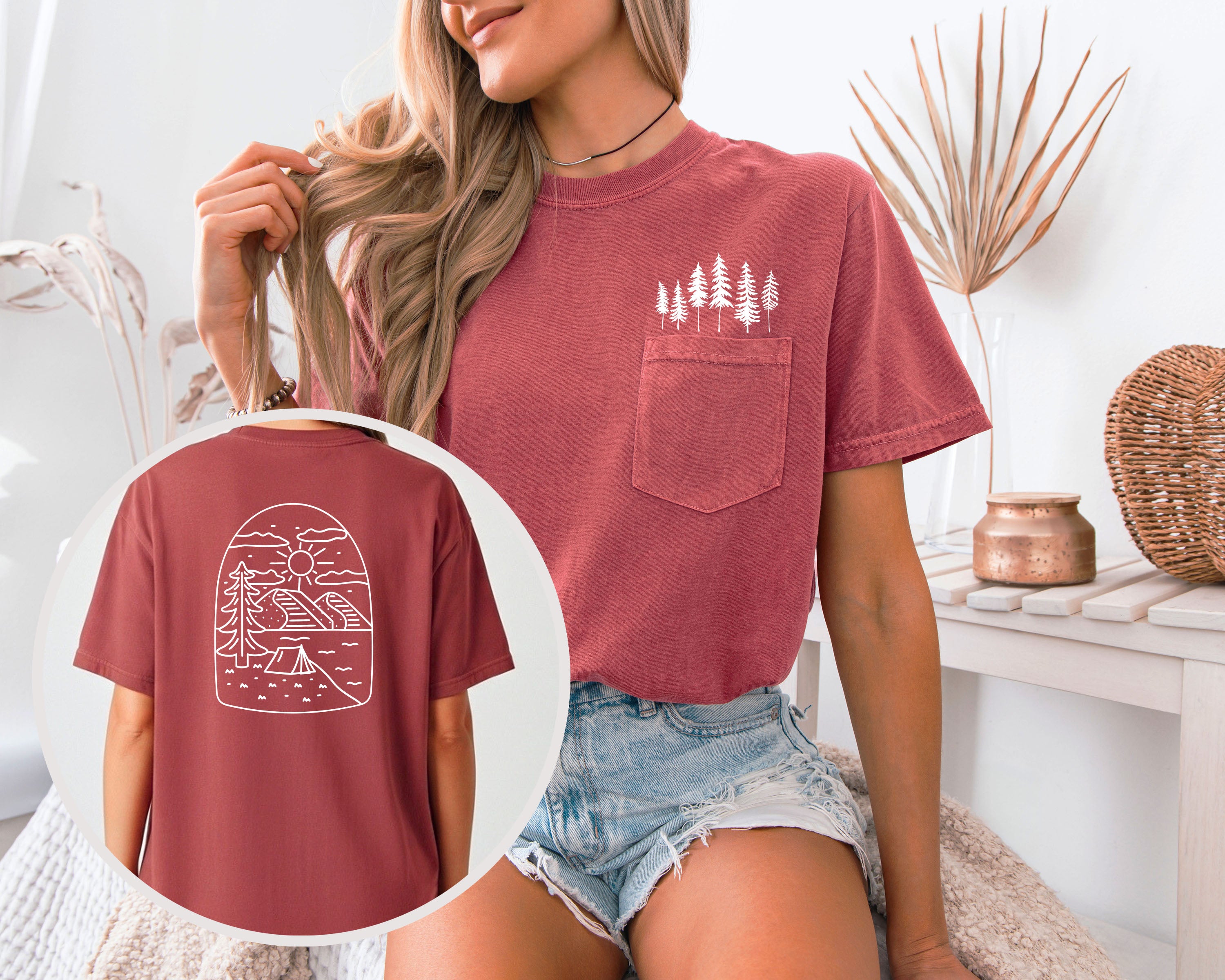 Camping Nature 100% cotton Comfort Colors Pocket T-Shirt – Outdoor Graphic Tee