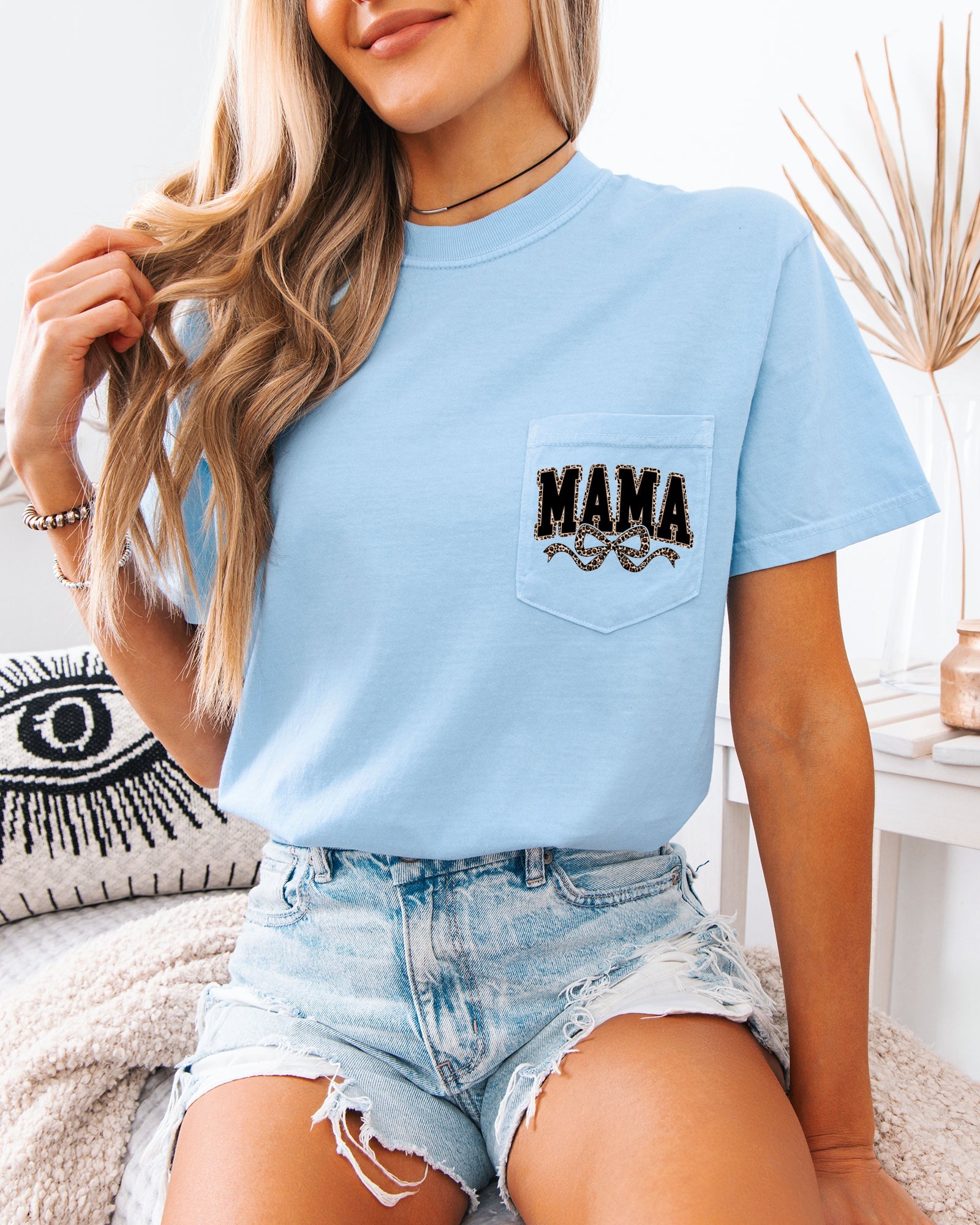 Mama Mother's day Mom Comfort Colors Pocket T Shirt (Leopard)