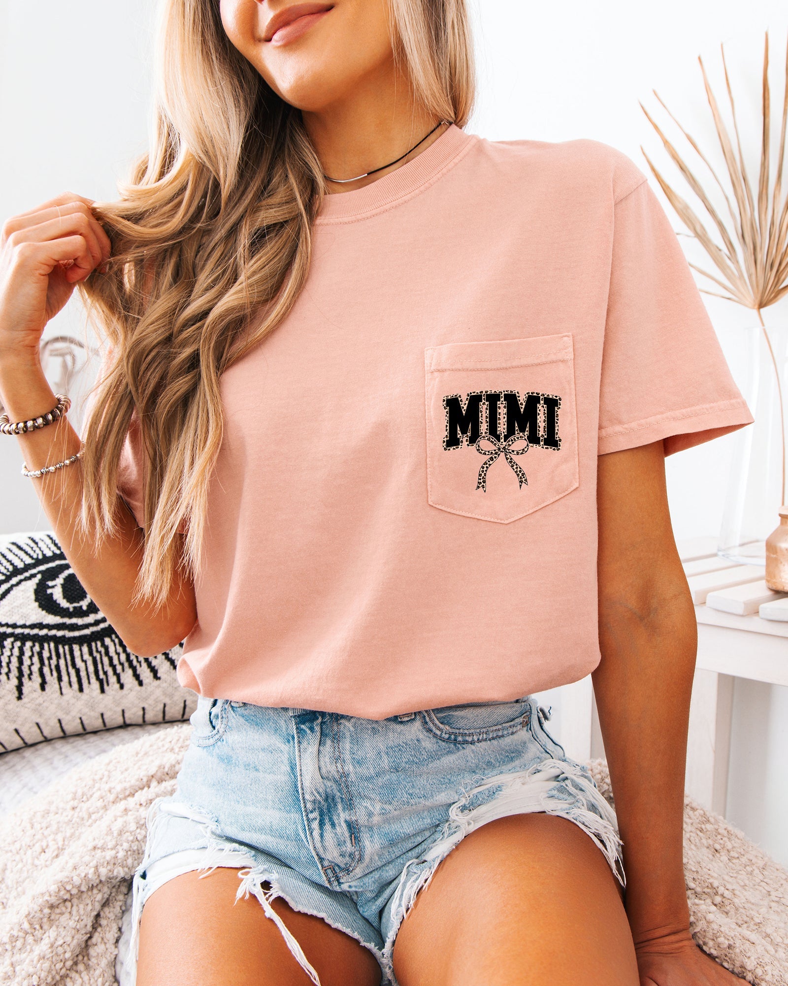 Mimi Mother's day Mom Comfort Colors Pocket T Shirt (Leopard)