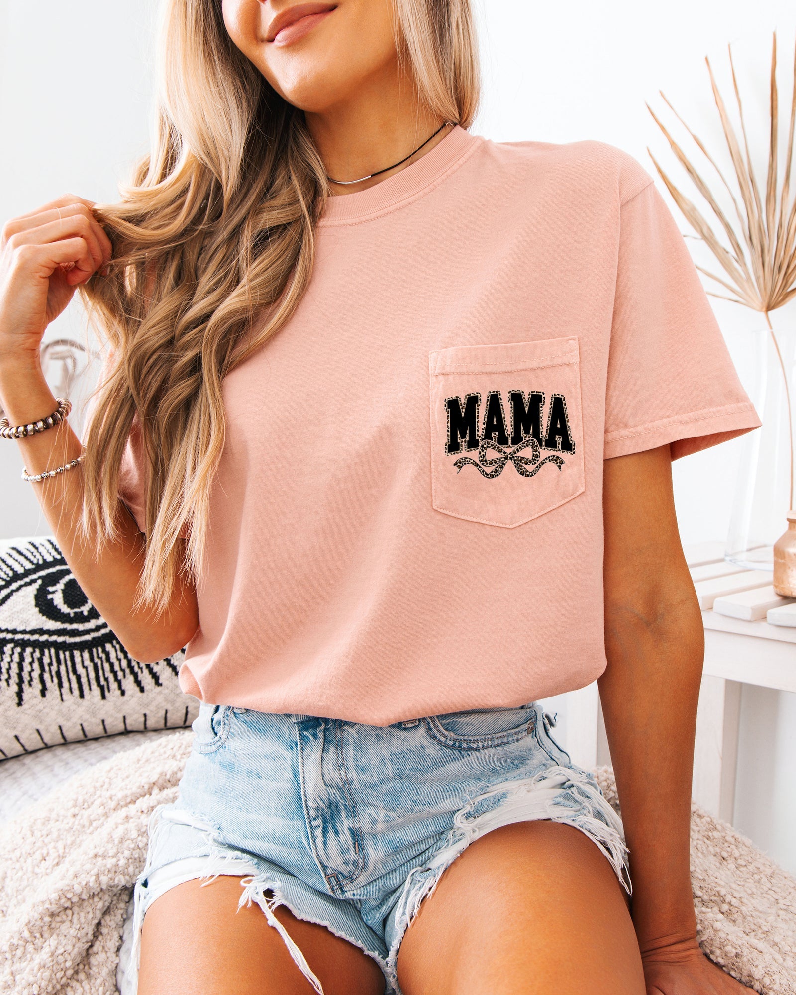 Mama Mother's day Mom Comfort Colors Pocket T Shirt (Leopard)