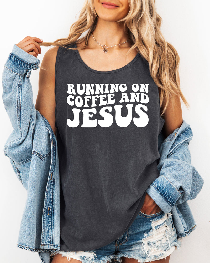 Running on Coffee and Jesus Comfort Colors Tank Top (Groovy)