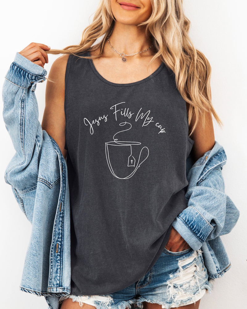 Jesus Fills my cup Christian Comfort Colors Tank Top Faith Bible