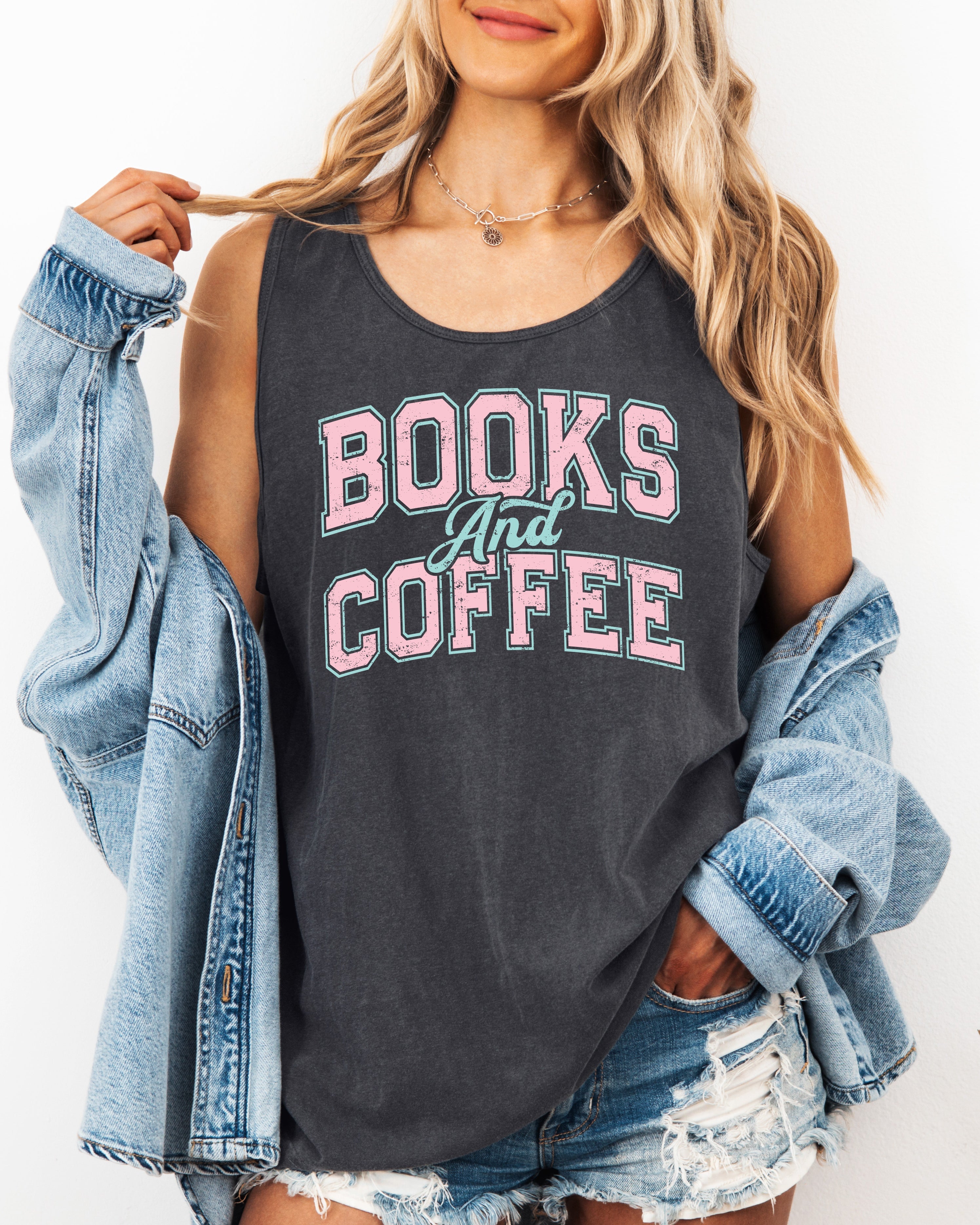 Books and Coffee Comfort Colors Tank Top