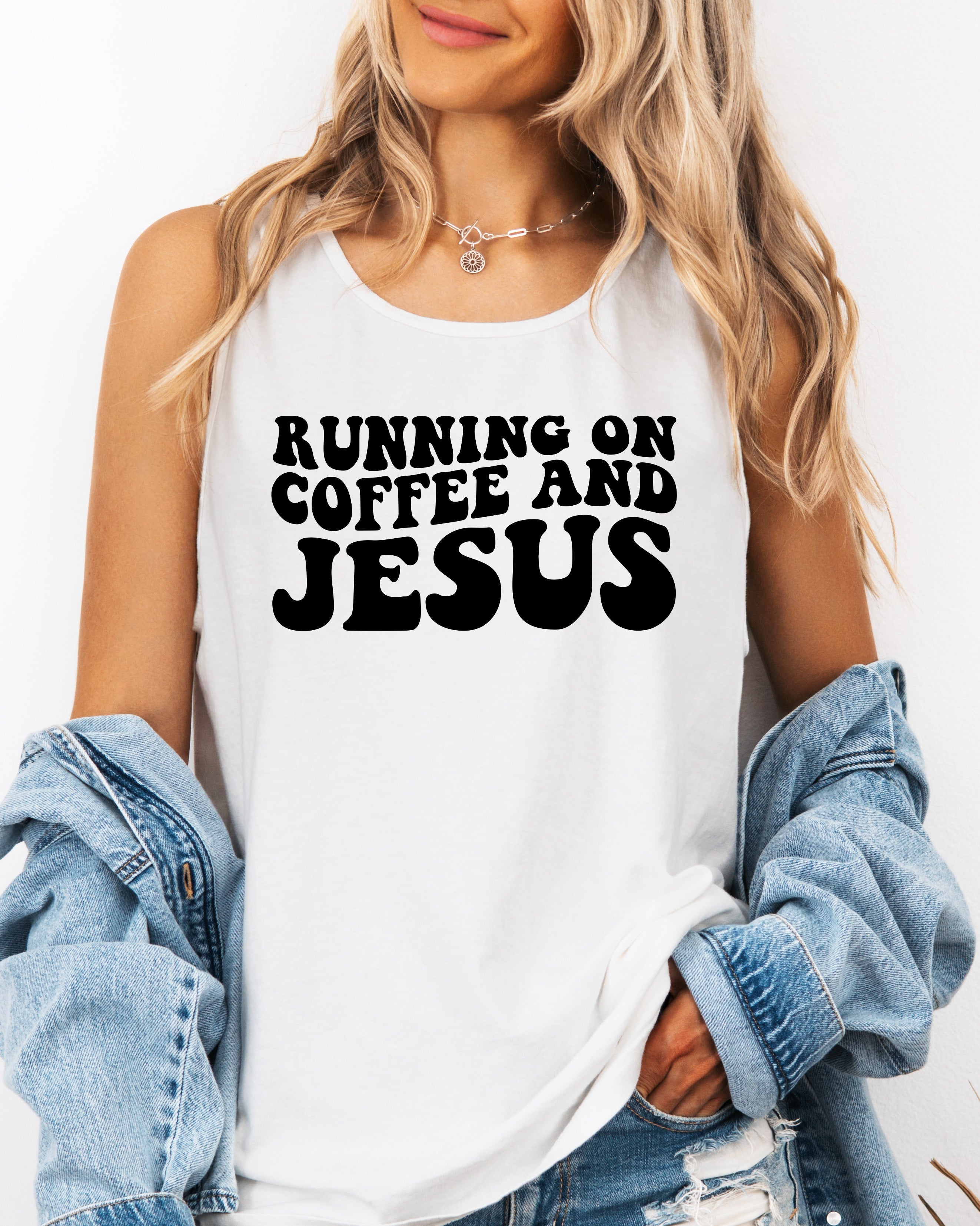 Running on Coffee and Jesus Comfort Colors Tank Top (Groovy)