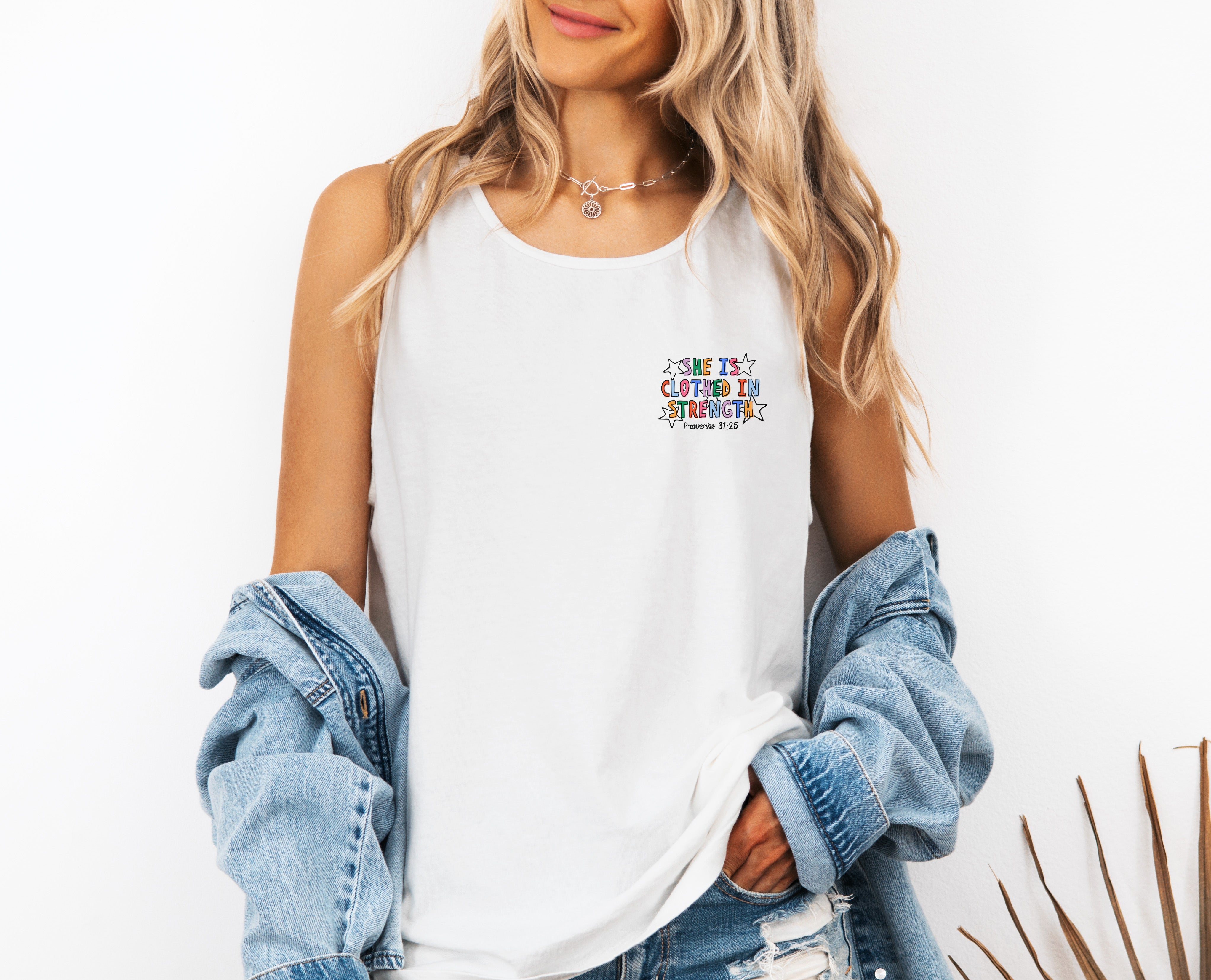 Clothed in Strength Proverbs Christian Comfort Colors Tank Top Faith Bible Jesus