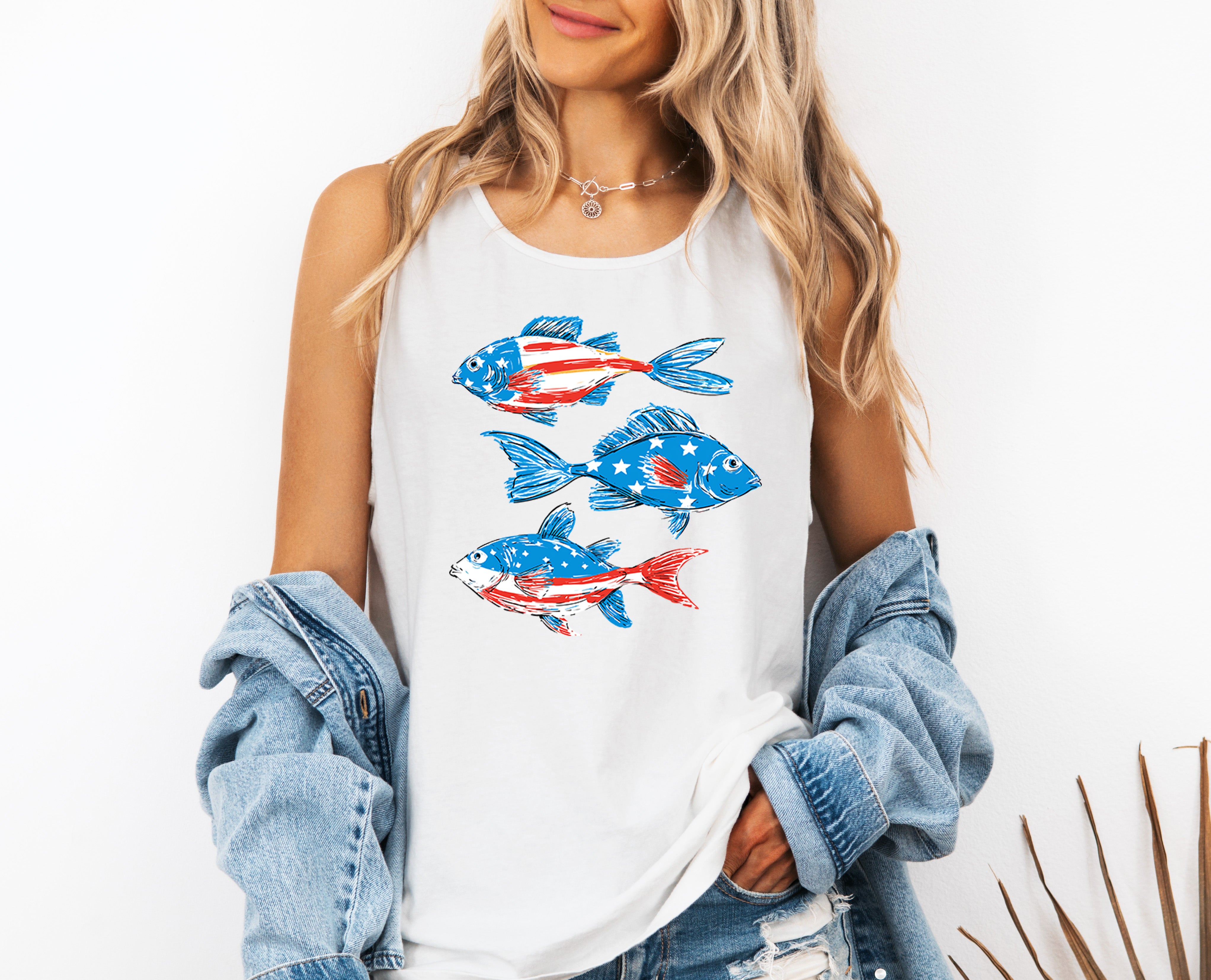 American USA Fish Salmon Lake Camping Comfort Colors Tank Top – Vacation Nature 4th of July Memorial day Veterans day