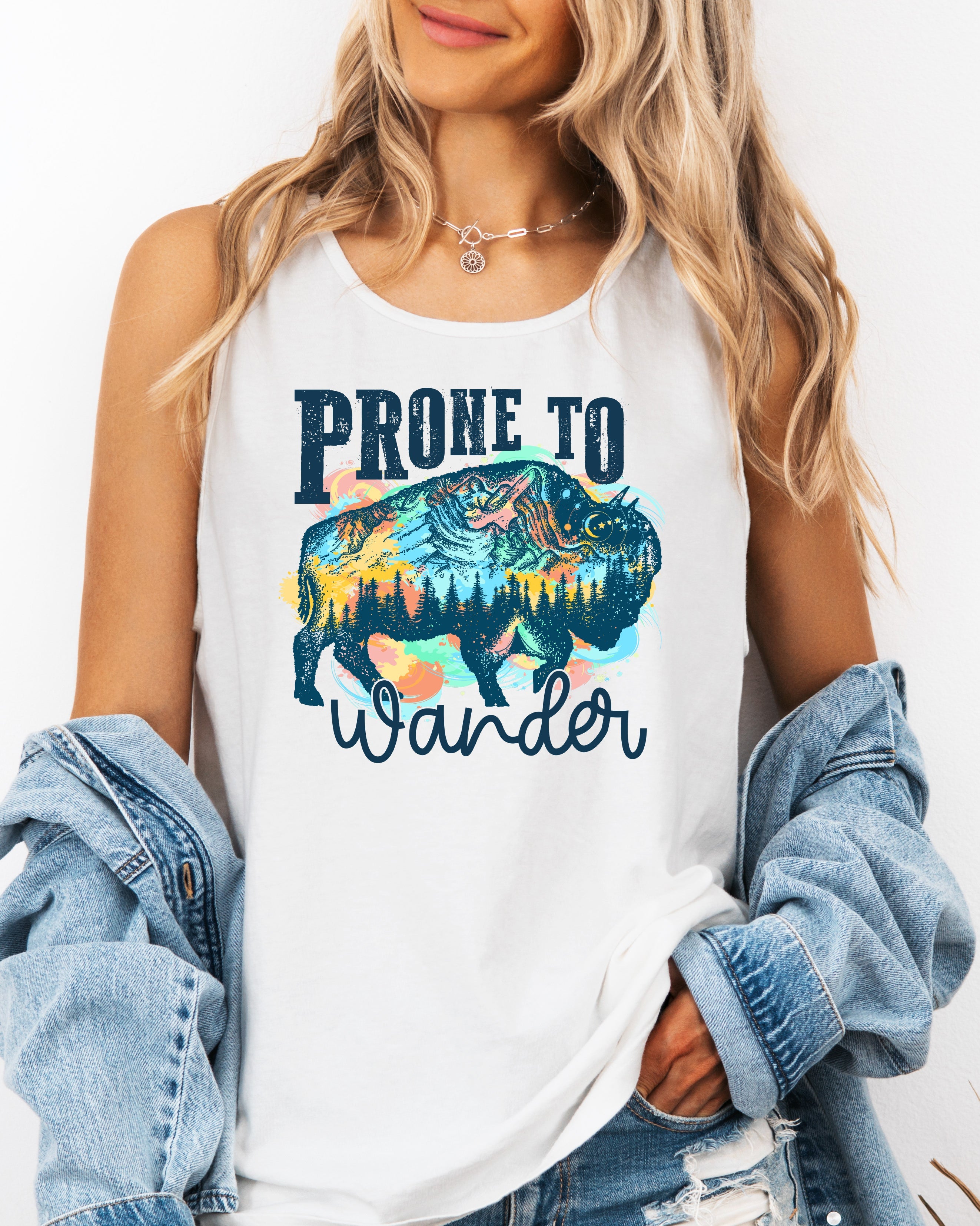 Prone to Wander Buffalo Lake Camping Comfort Colors Tank Top – Mountain Hiking Camping Vacation Nature Lake Beach Graphic