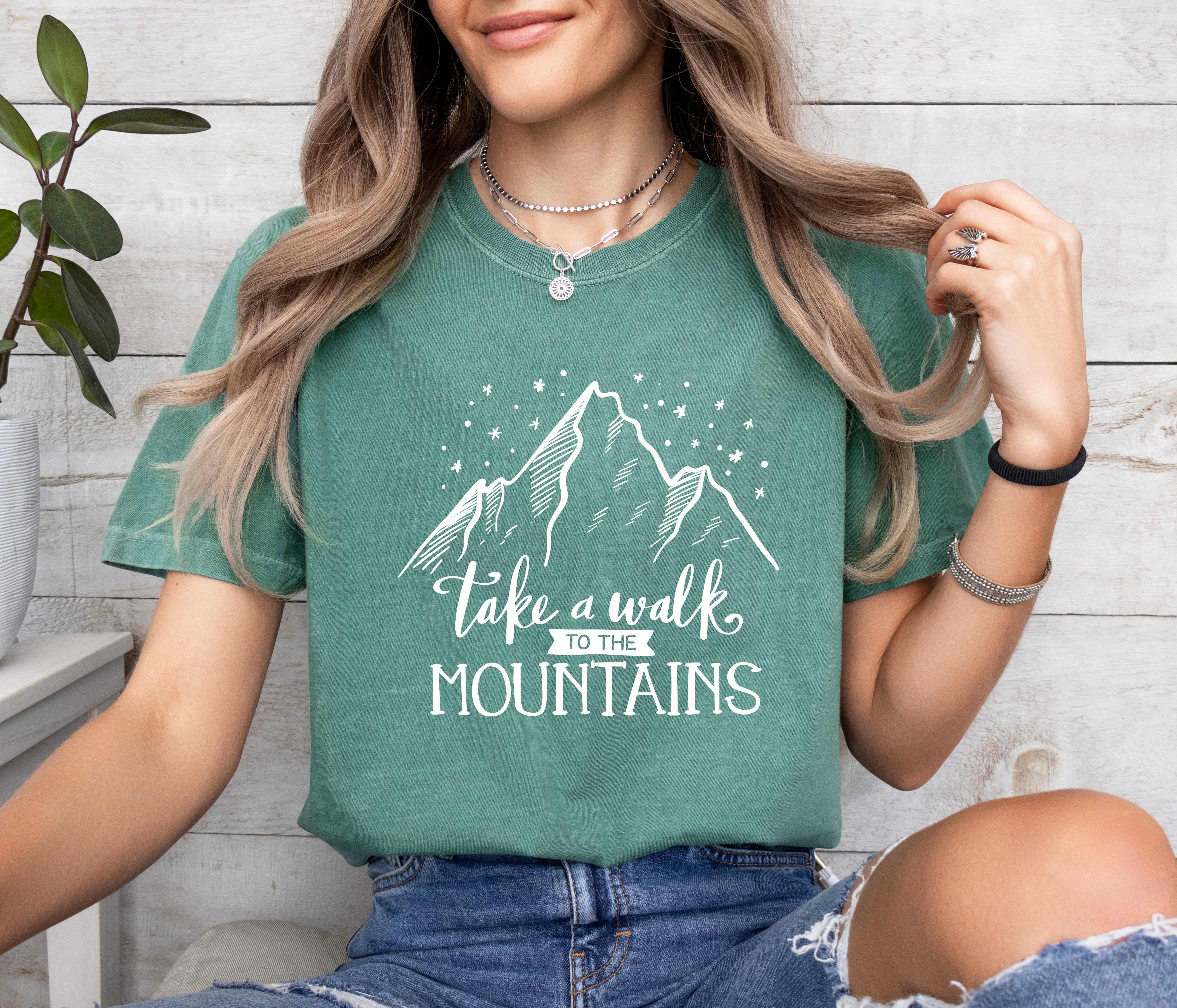 Take a walk to the mountains Camping Hiking Garment Dyed Shirt