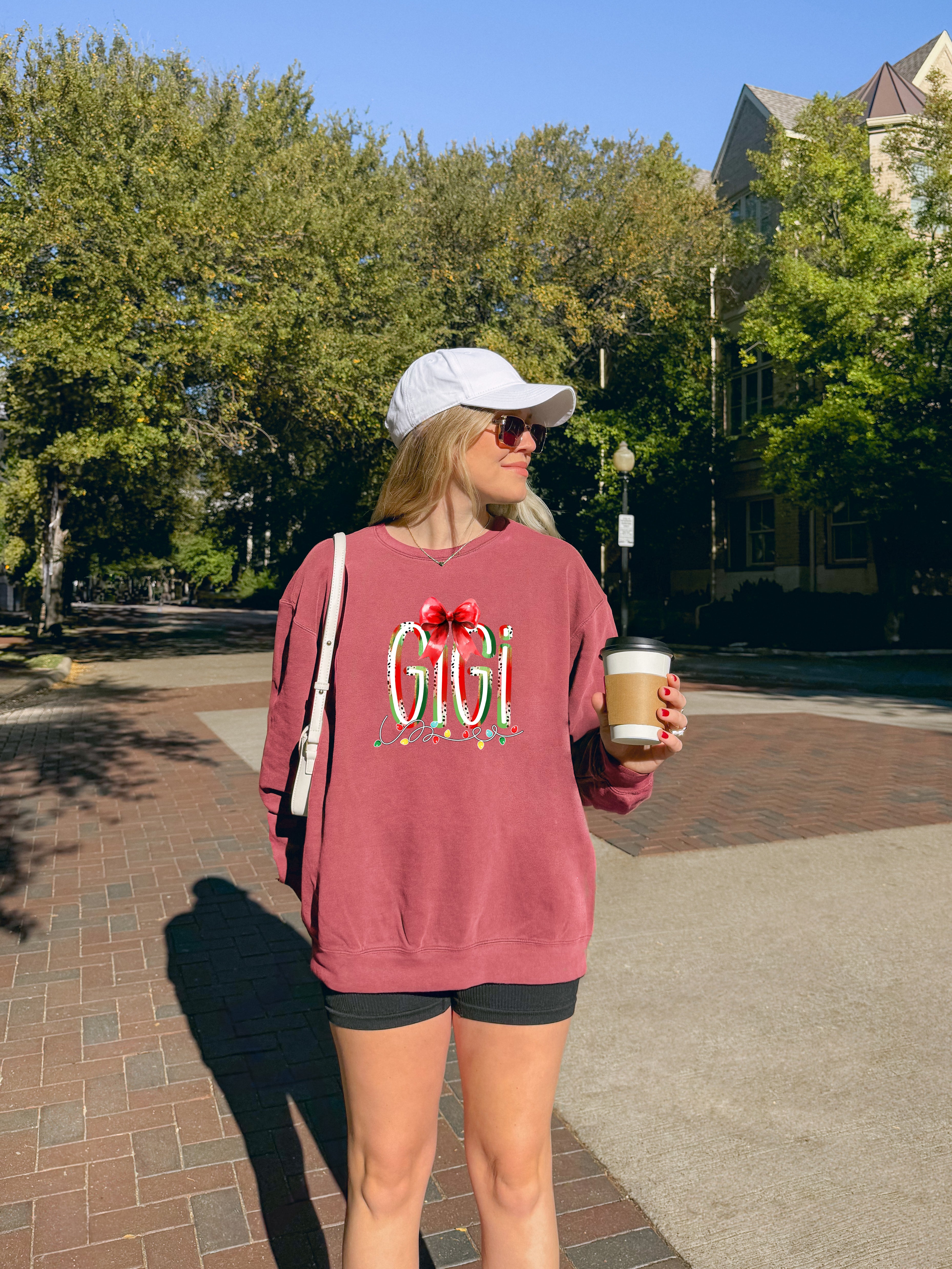 Gigi Christmas Theme Grandma Garment Dyed Comfort Colors Sweatshirt (red ribbon)