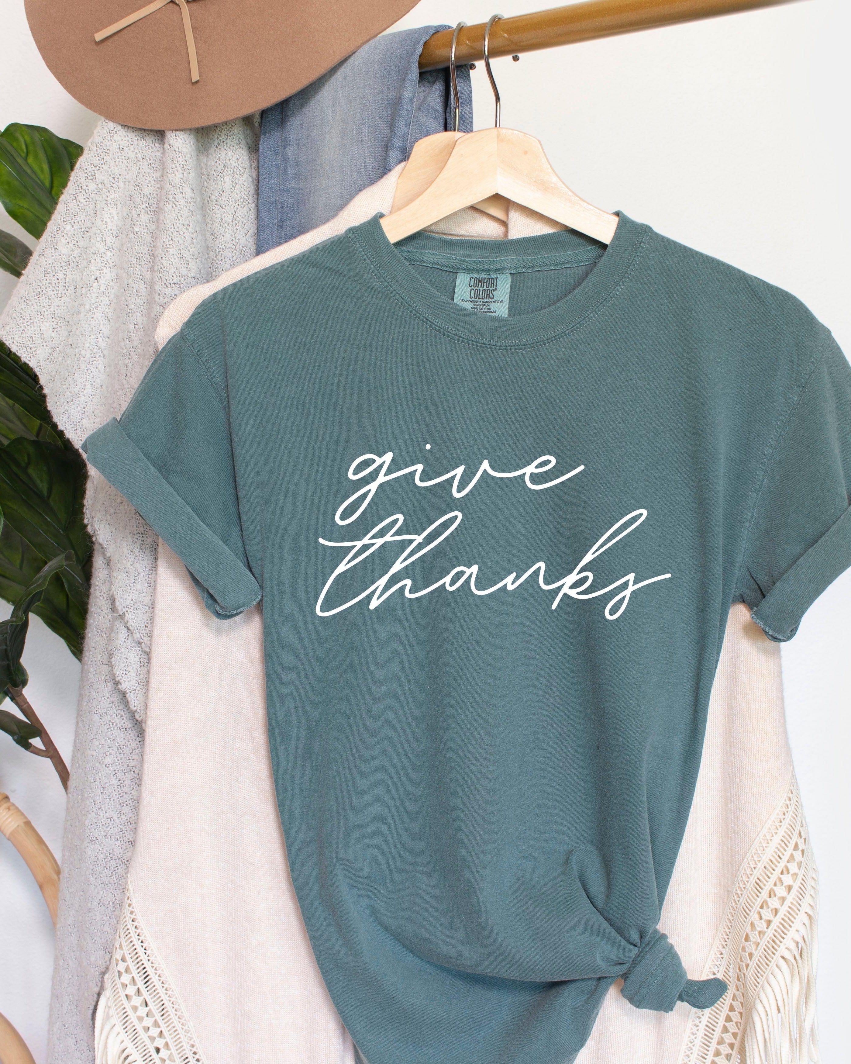 Give Thanks Fall Comfort Colors T Shirt | Thanksgiving