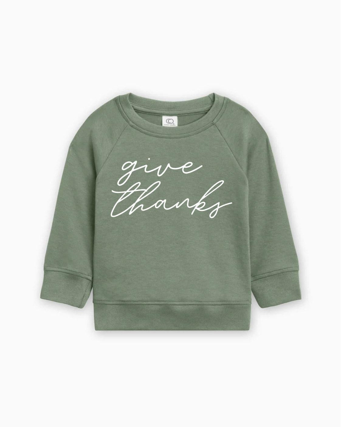 Give Thanks Organic Cotton Baby Toddler Pullover for Thanksgiving day