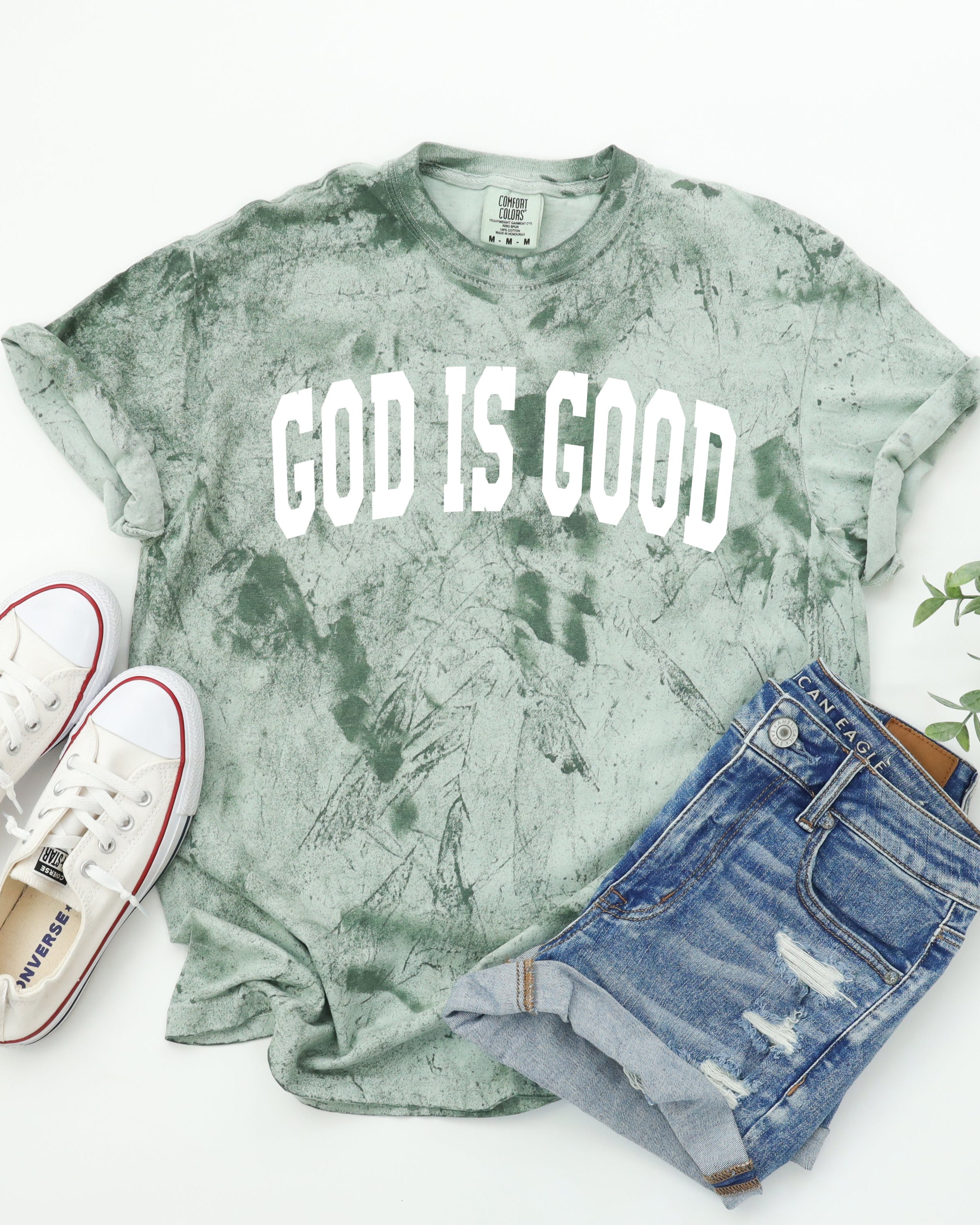 God is good Christian Comfort Colors Garment Dyed T Shirt (high school font)