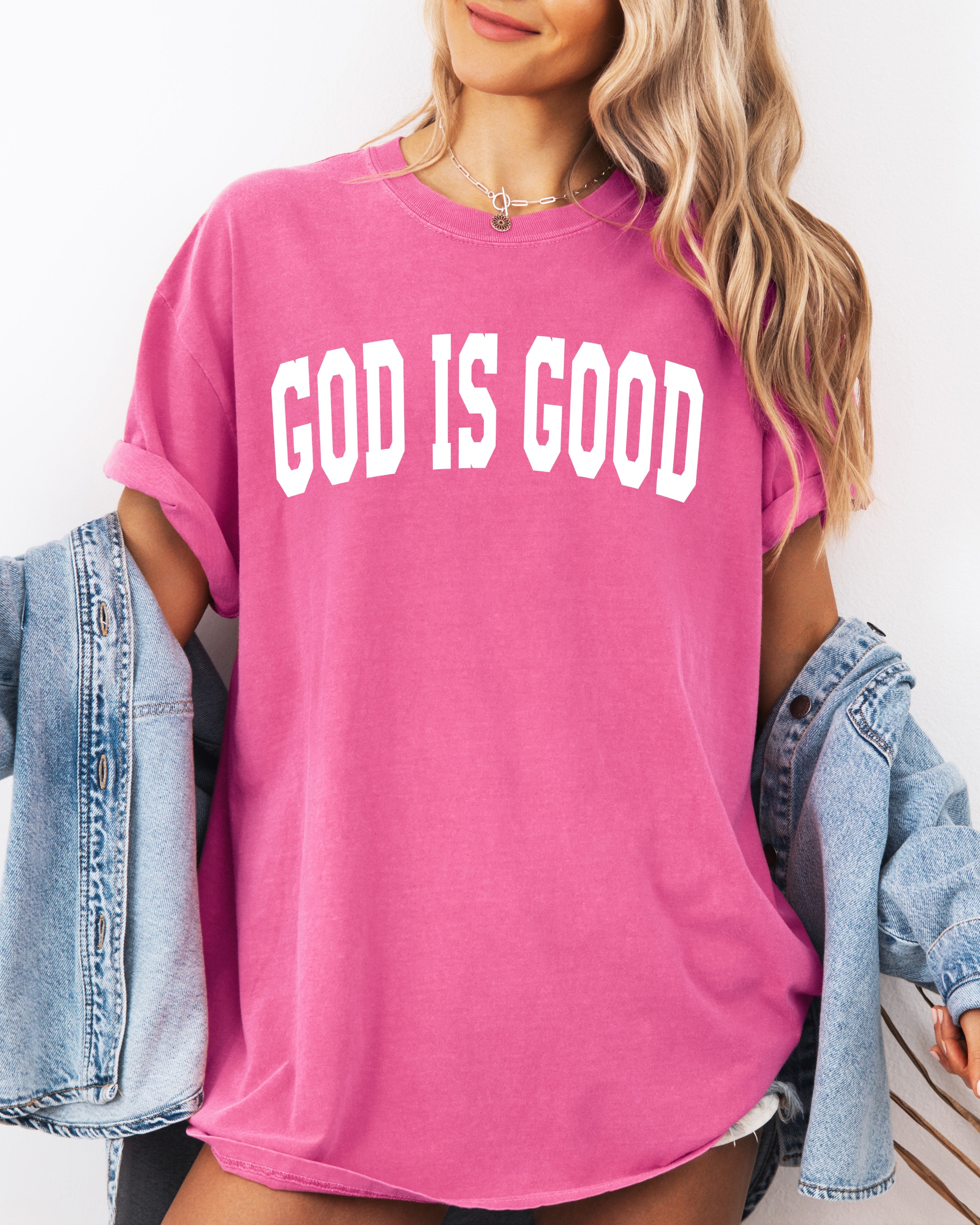 God is good Christian Comfort Colors Garment Dyed T Shirt (high school font)