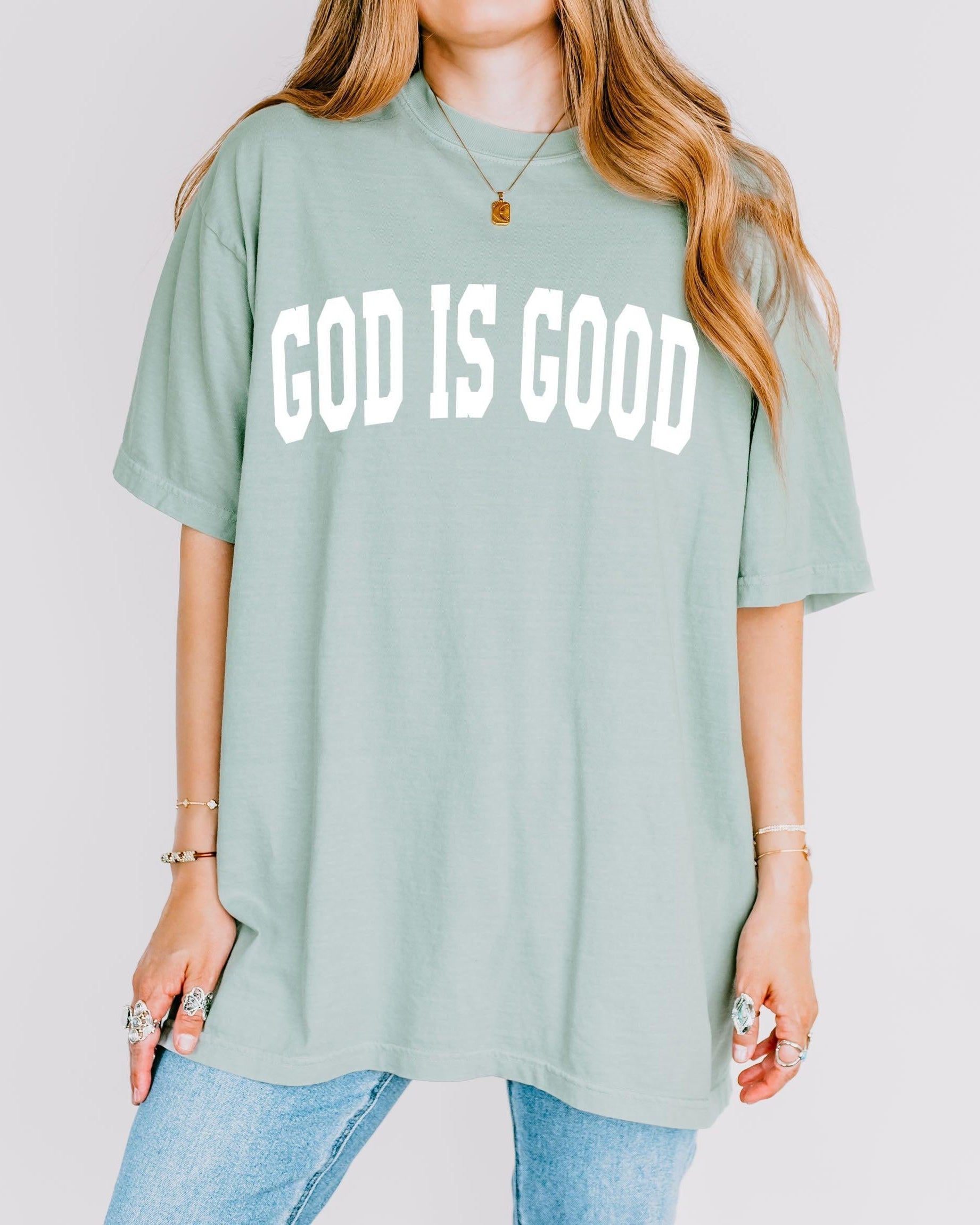 God is good Christian Comfort Colors Garment Dyed T Shirt (high school font)