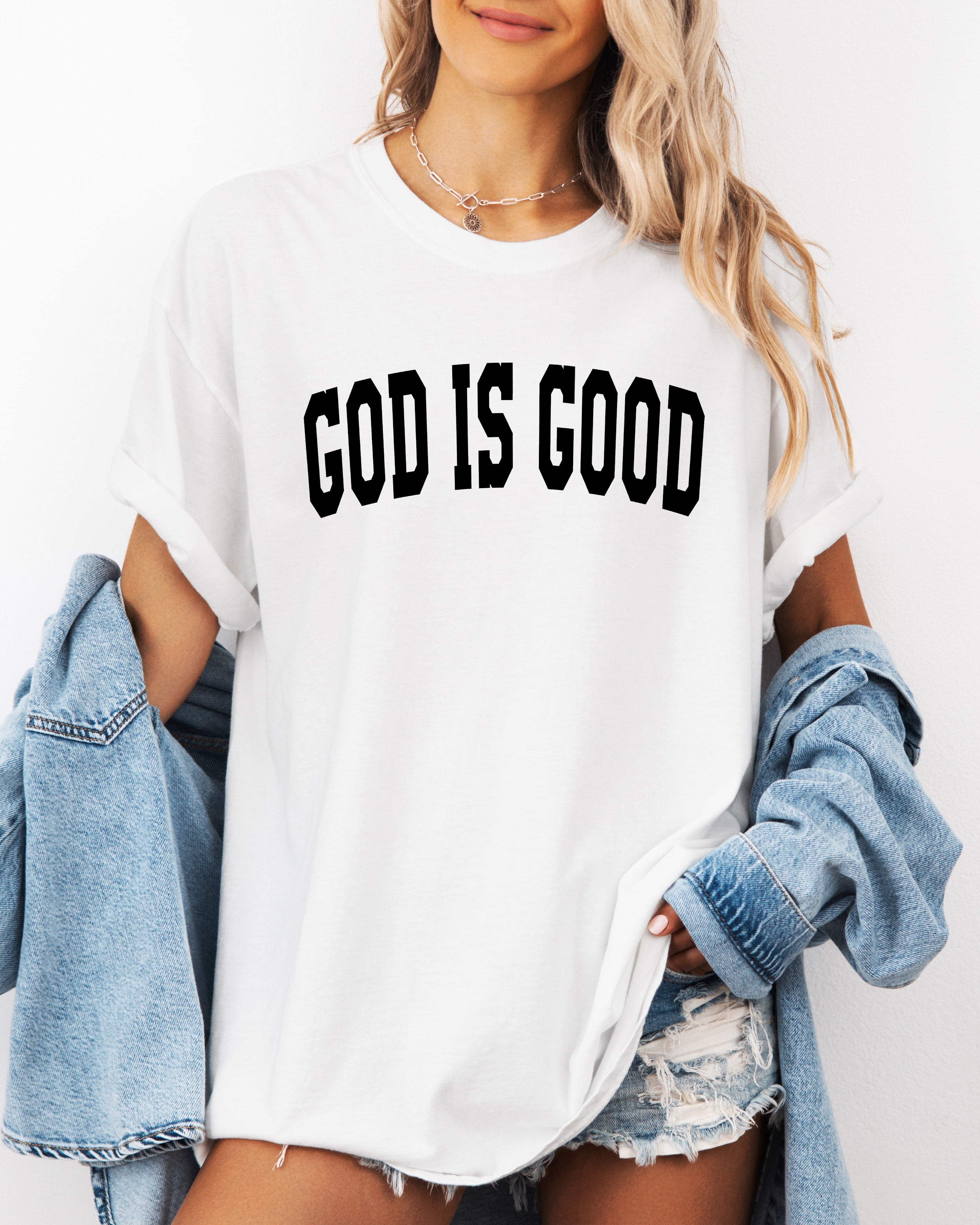 God is good Christian Comfort Colors Garment Dyed T Shirt (high school font)