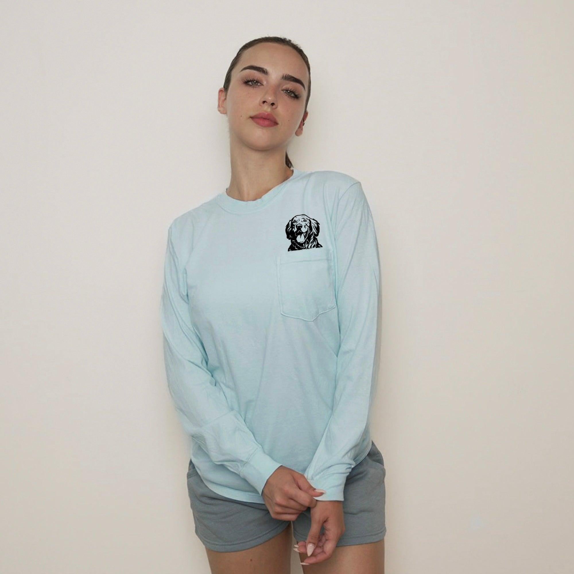 Golden Retriever Dog Mom Pocket Comfort Colors Long Sleeve Shirt