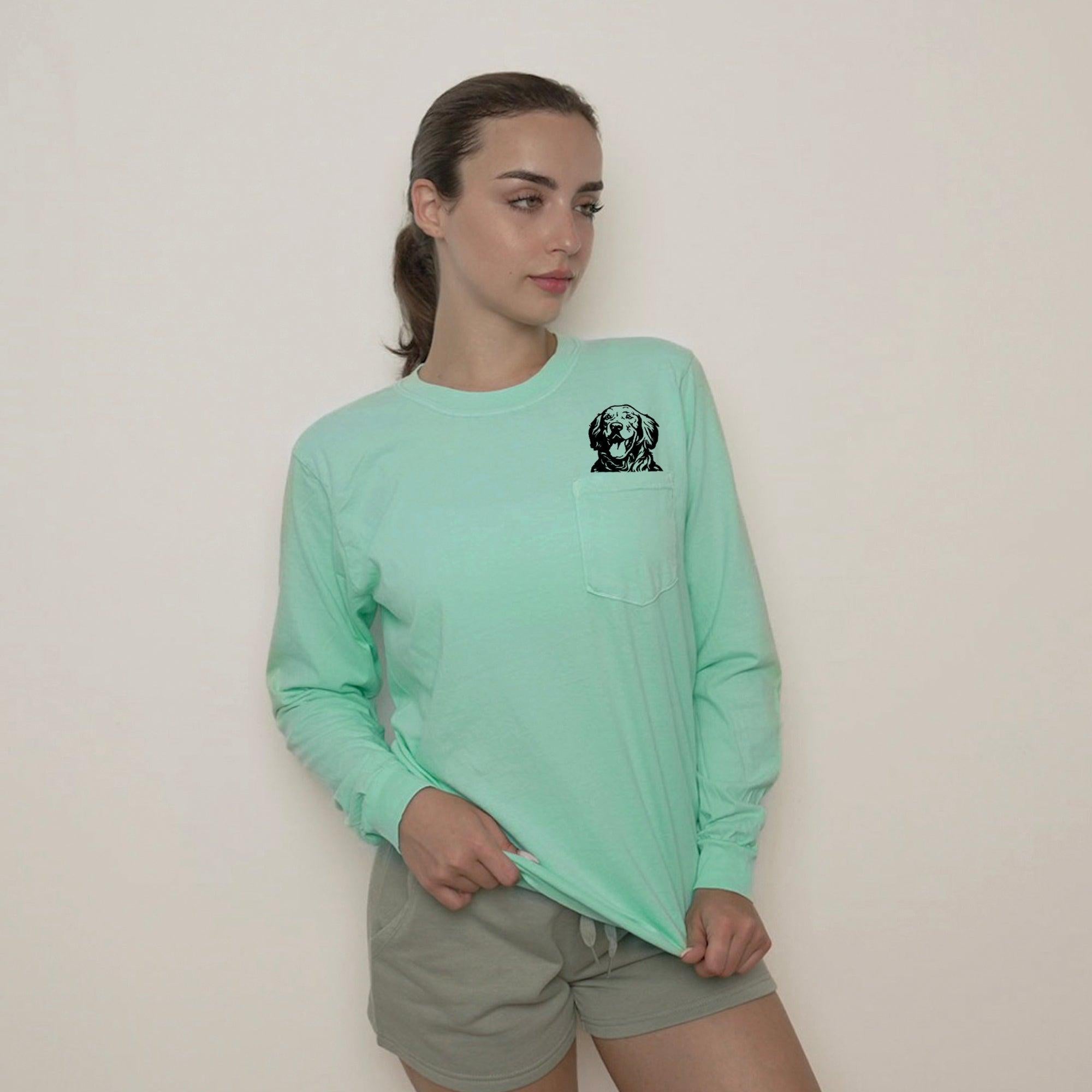 Golden Retriever Dog Mom Pocket Comfort Colors Long Sleeve Shirt