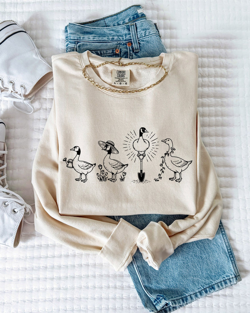 Goose Gardening Plant Lady Graphic Garment Dyed Comfort Colors Sweatshirt
