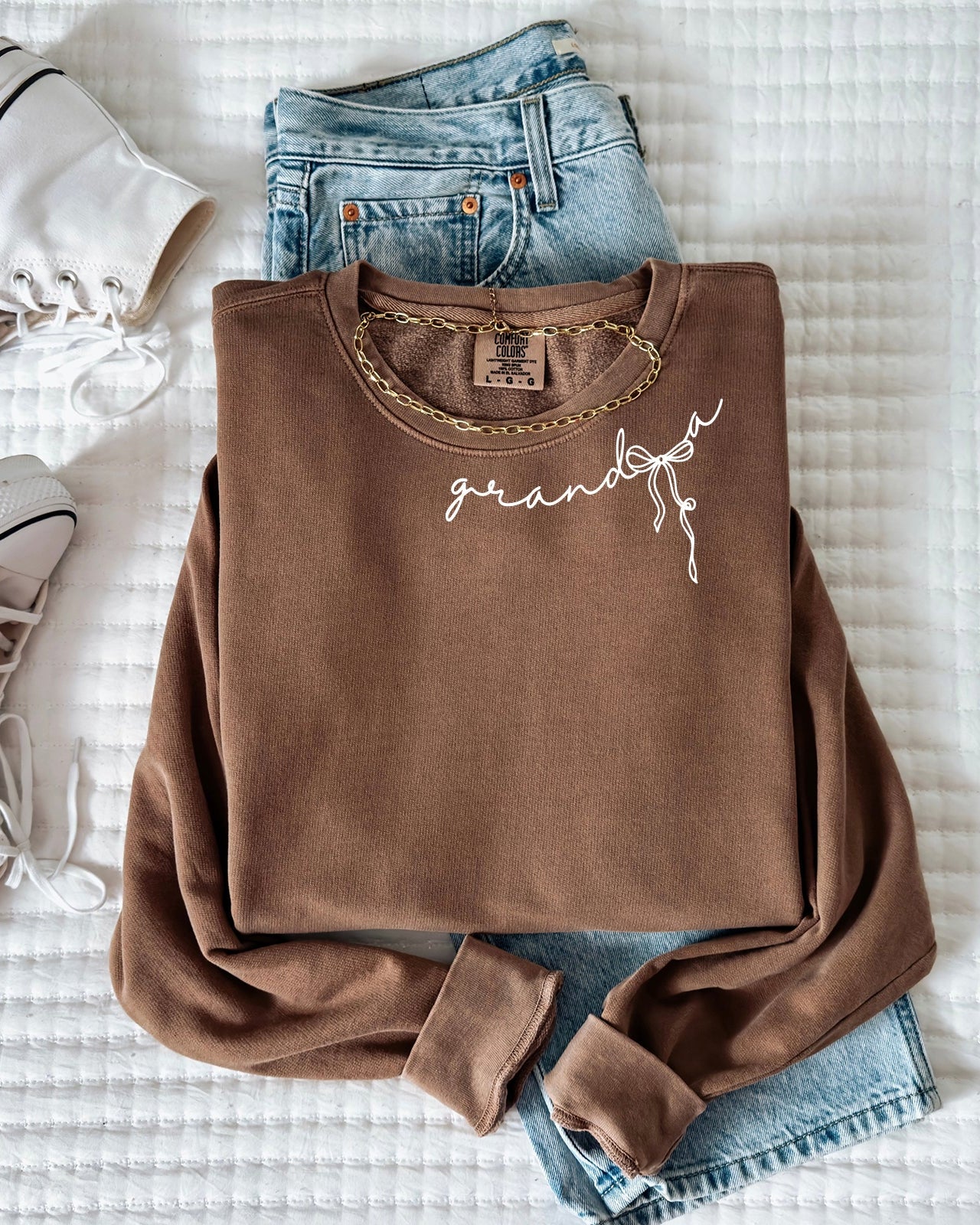 Grandma Ribbon Garment Dyed Comfort Colors Sweatshirt (Around Neck)