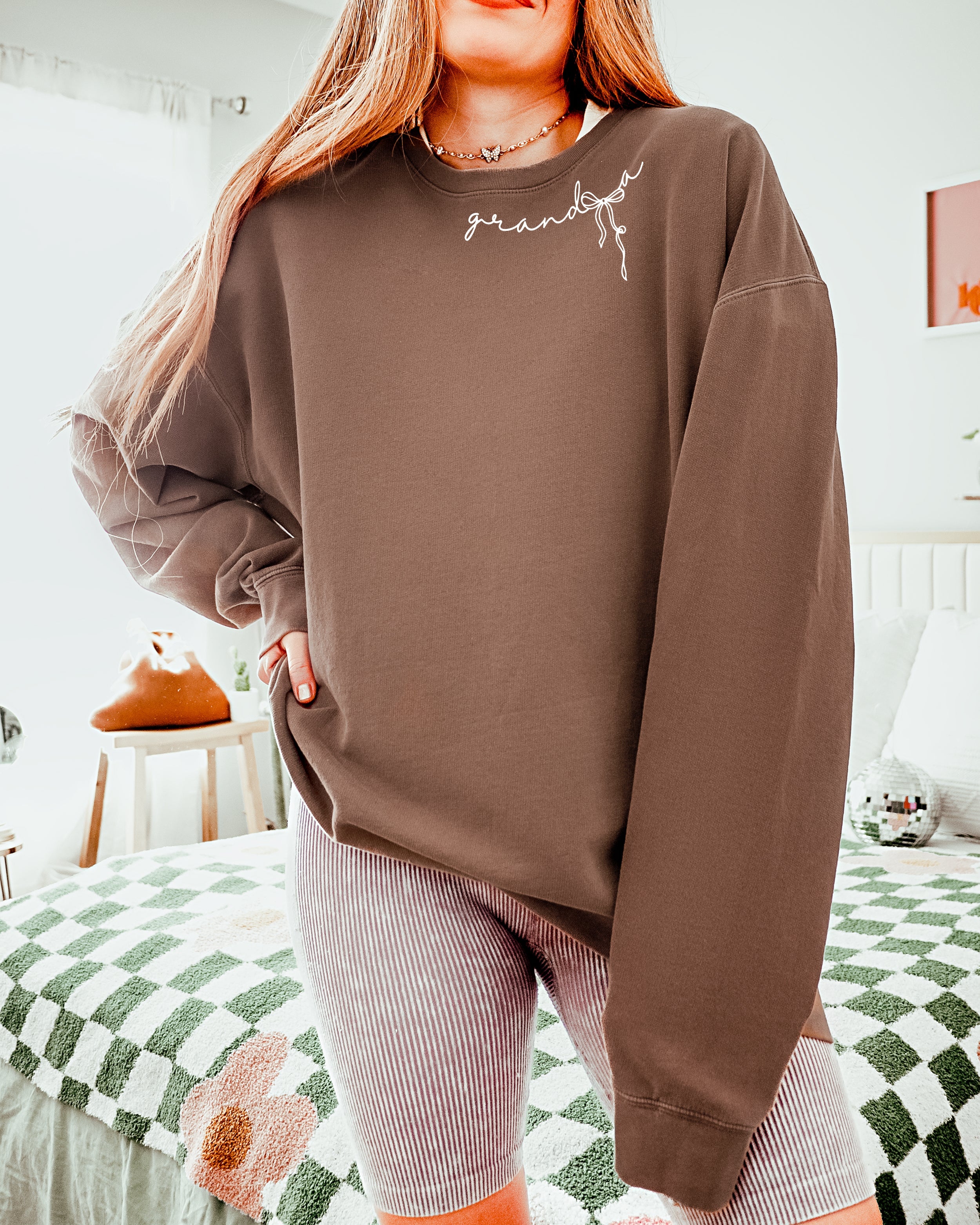 Grandma Ribbon Garment Dyed Comfort Colors Sweatshirt (Around Neck)