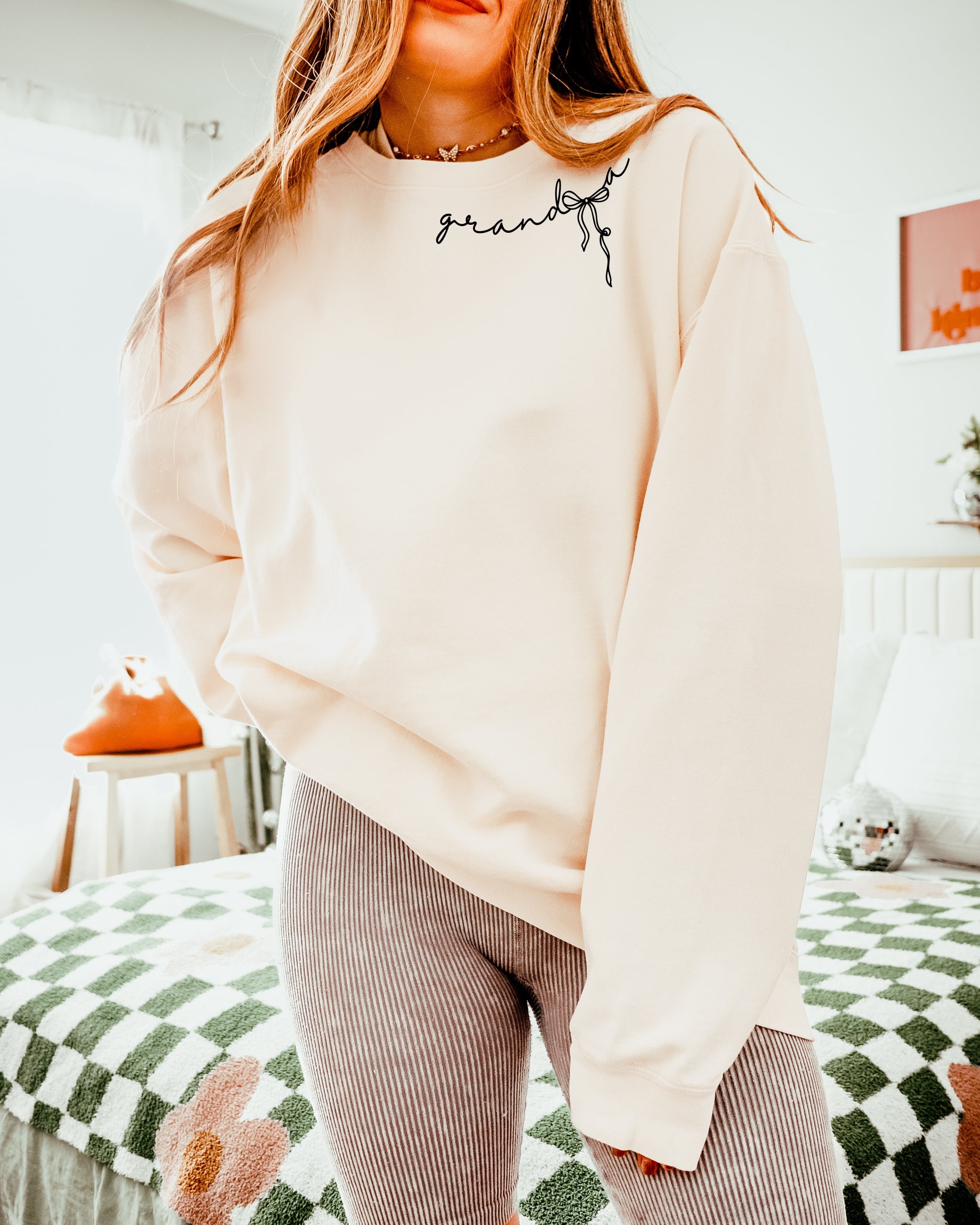 Grandma Ribbon Garment Dyed Comfort Colors Sweatshirt (Around Neck)