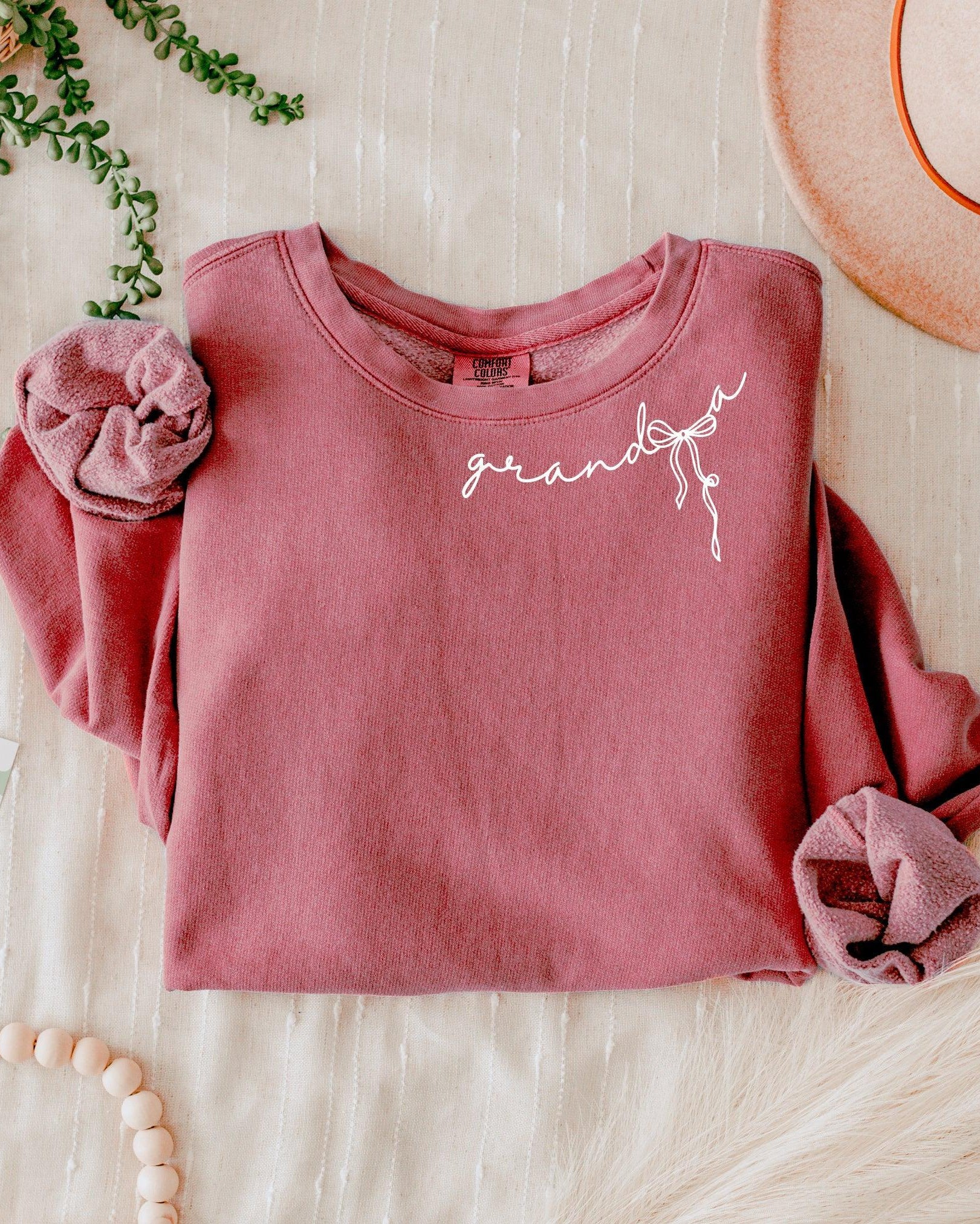 Grandma Ribbon Garment Dyed Comfort Colors Sweatshirt (Around Neck)
