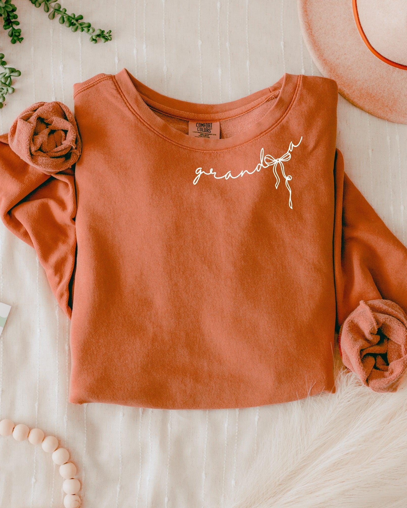 Grandma Ribbon Garment Dyed Comfort Colors Sweatshirt (Around Neck)