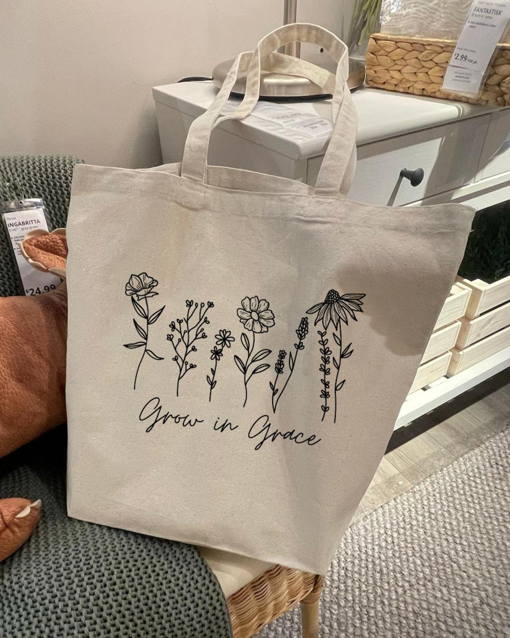 Grow in Grace Christian Bible Tote Bag | Grocery Bag | Christian Canvas Tote Bag Gift