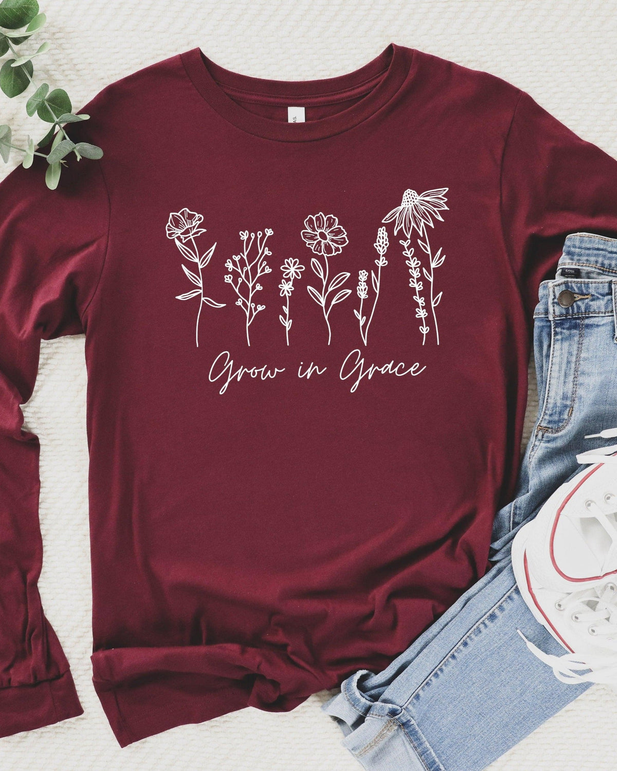Grow in Grace Christian botanical Long sleeve shirt | Bible verse Jesus shirts
