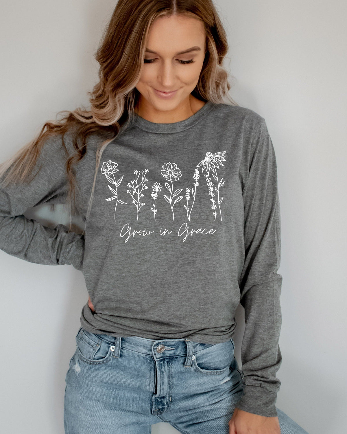 Grow in Grace Christian botanical Long sleeve shirt | Bible verse Jesus shirts