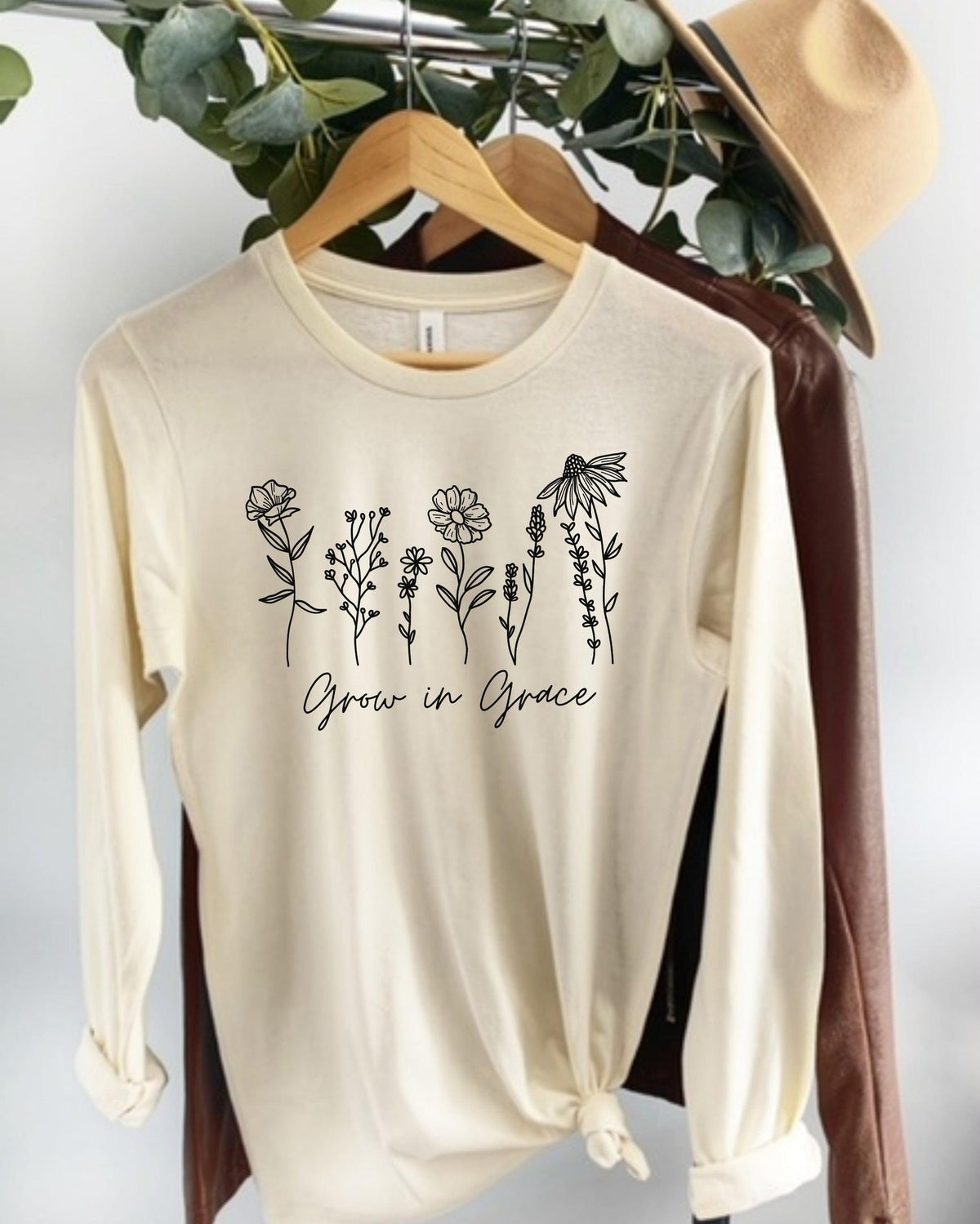Grow in Grace Christian botanical Long sleeve shirt | Bible verse Jesus shirts