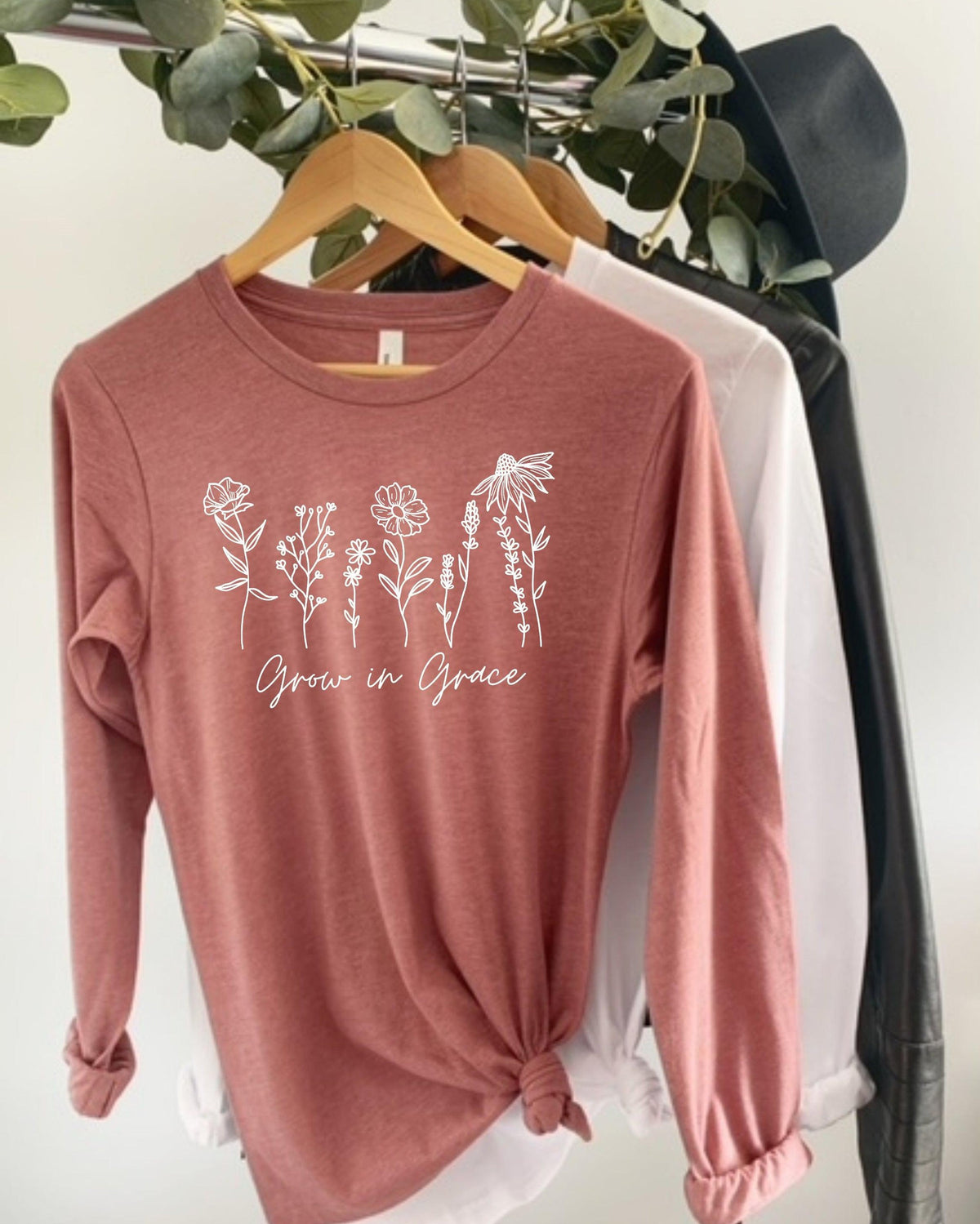Grow in Grace Christian botanical Long sleeve shirt | Bible verse Jesus shirts