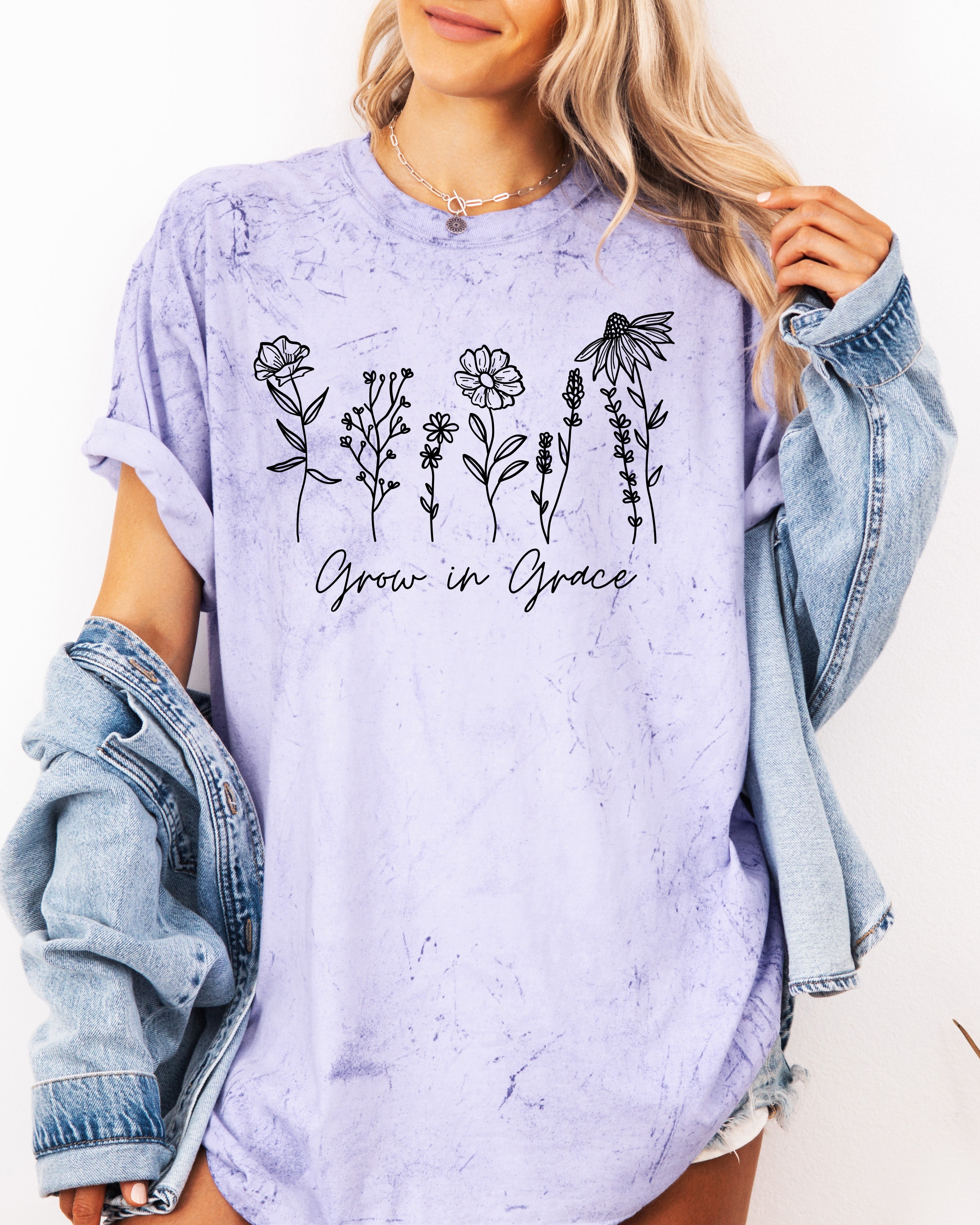 Grow in Grace Comfort Colors Christian and Flower Garment Dyed Christian T Shirt