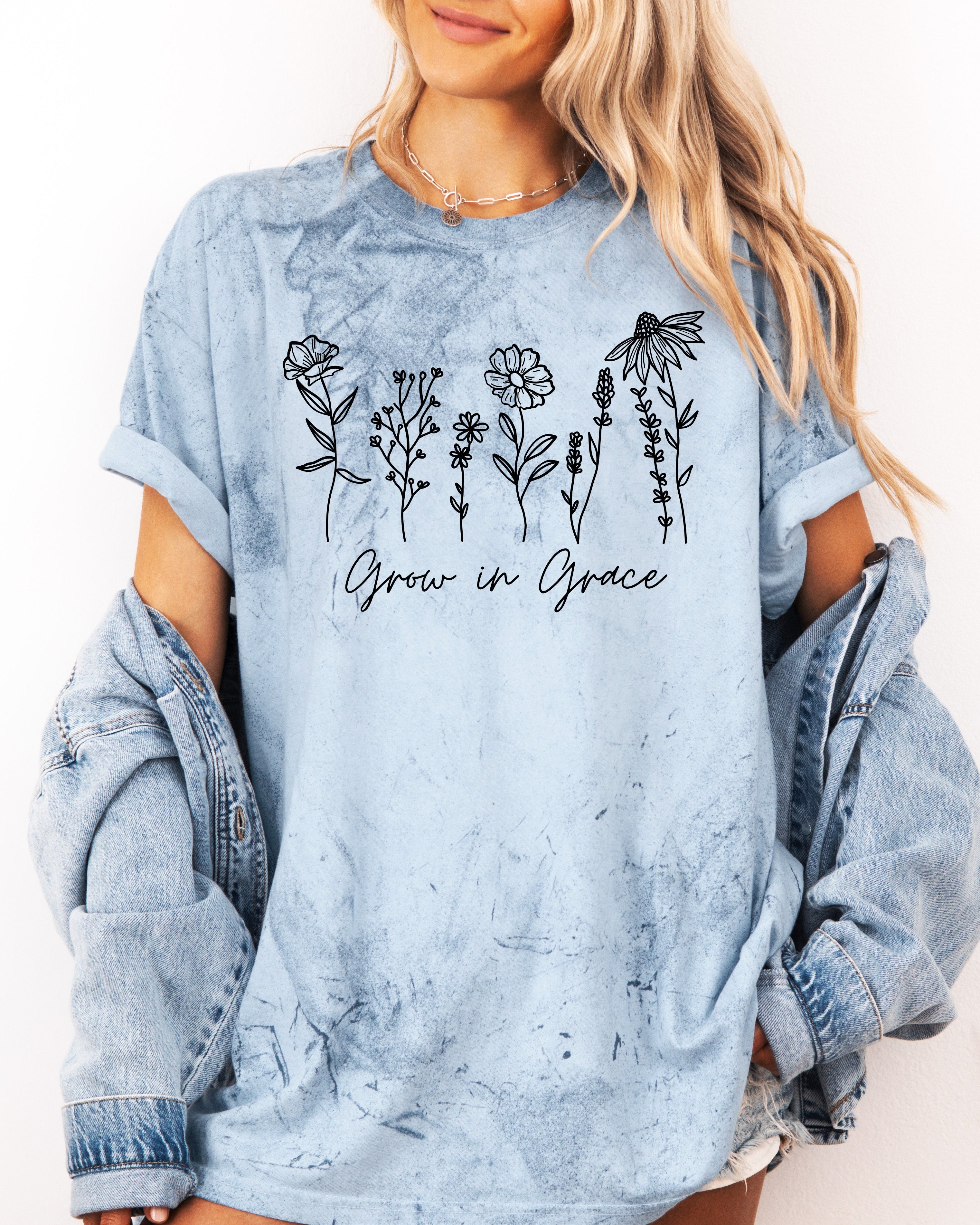 Grow in Grace Comfort Colors Christian and Flower Garment Dyed Christian T Shirt