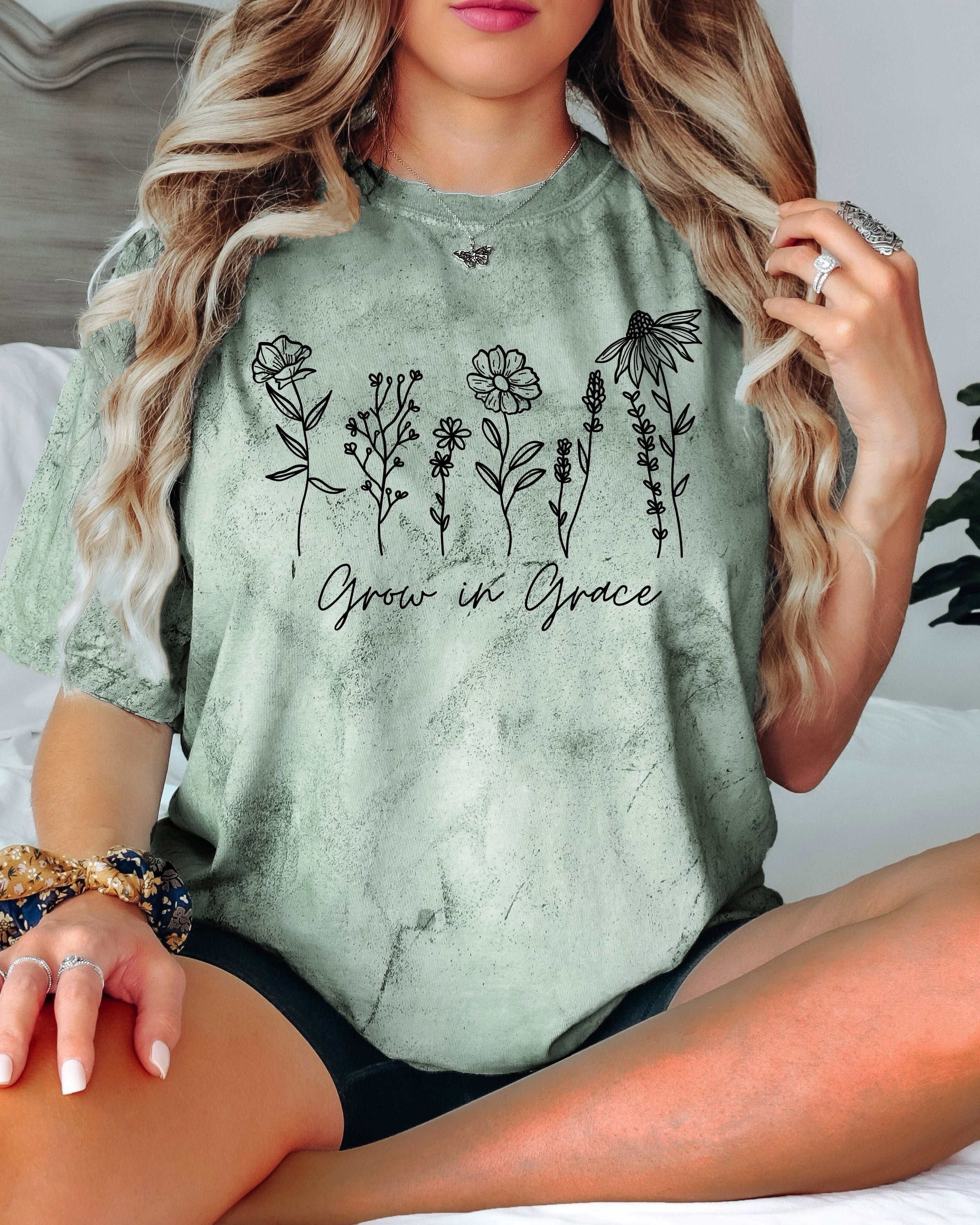 Grow in Grace Comfort Colors Christian and Flower Garment Dyed Christian T Shirt