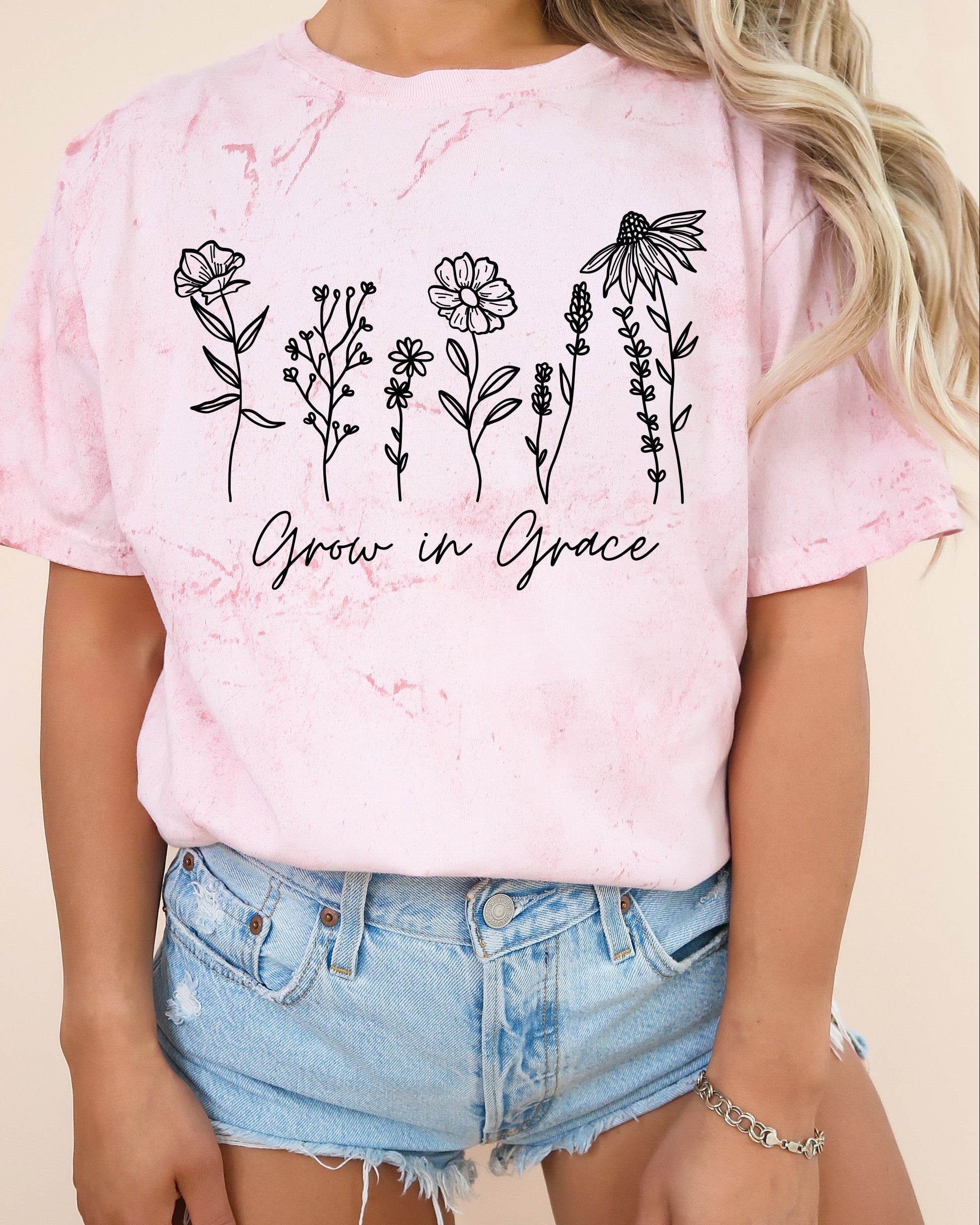 Grow in Grace Comfort Colors Christian and Flower Garment Dyed Christian T Shirt