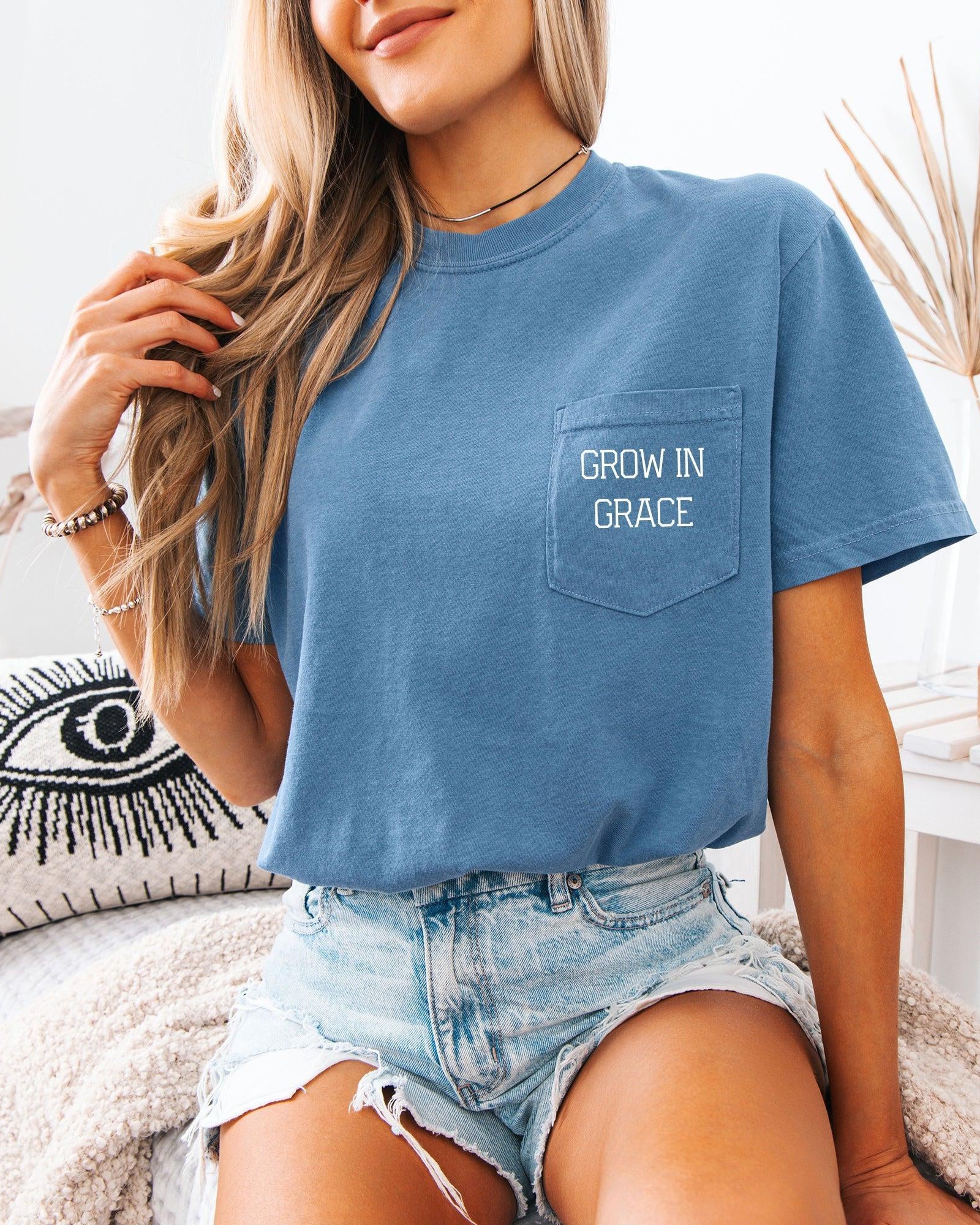 Grow in Grace Comfort Colors Pocket T Shirt | Pro life, Christian shirt
