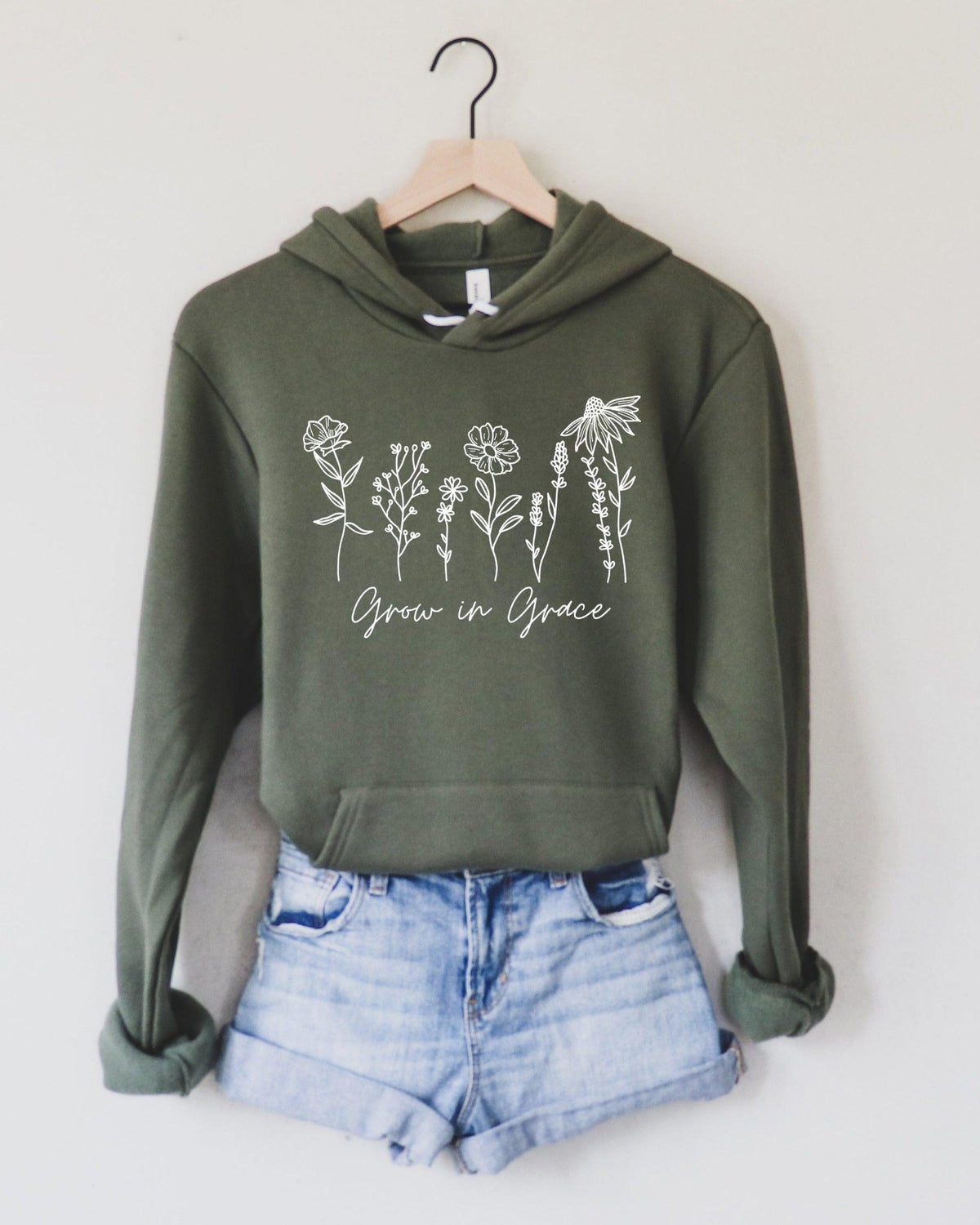 Grow in Grace Wildflowers Bible verse Christian Sponge Fleece Hoodie sweatshirt